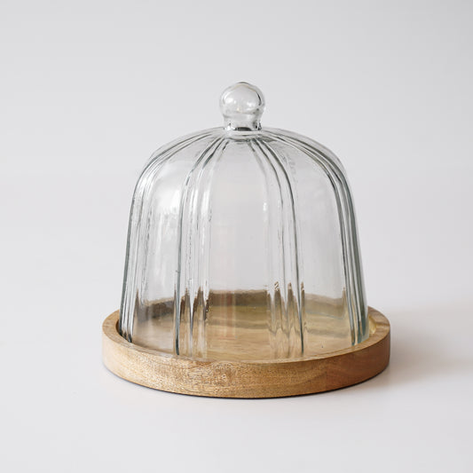 Capella Glass Cloche with Wood Base