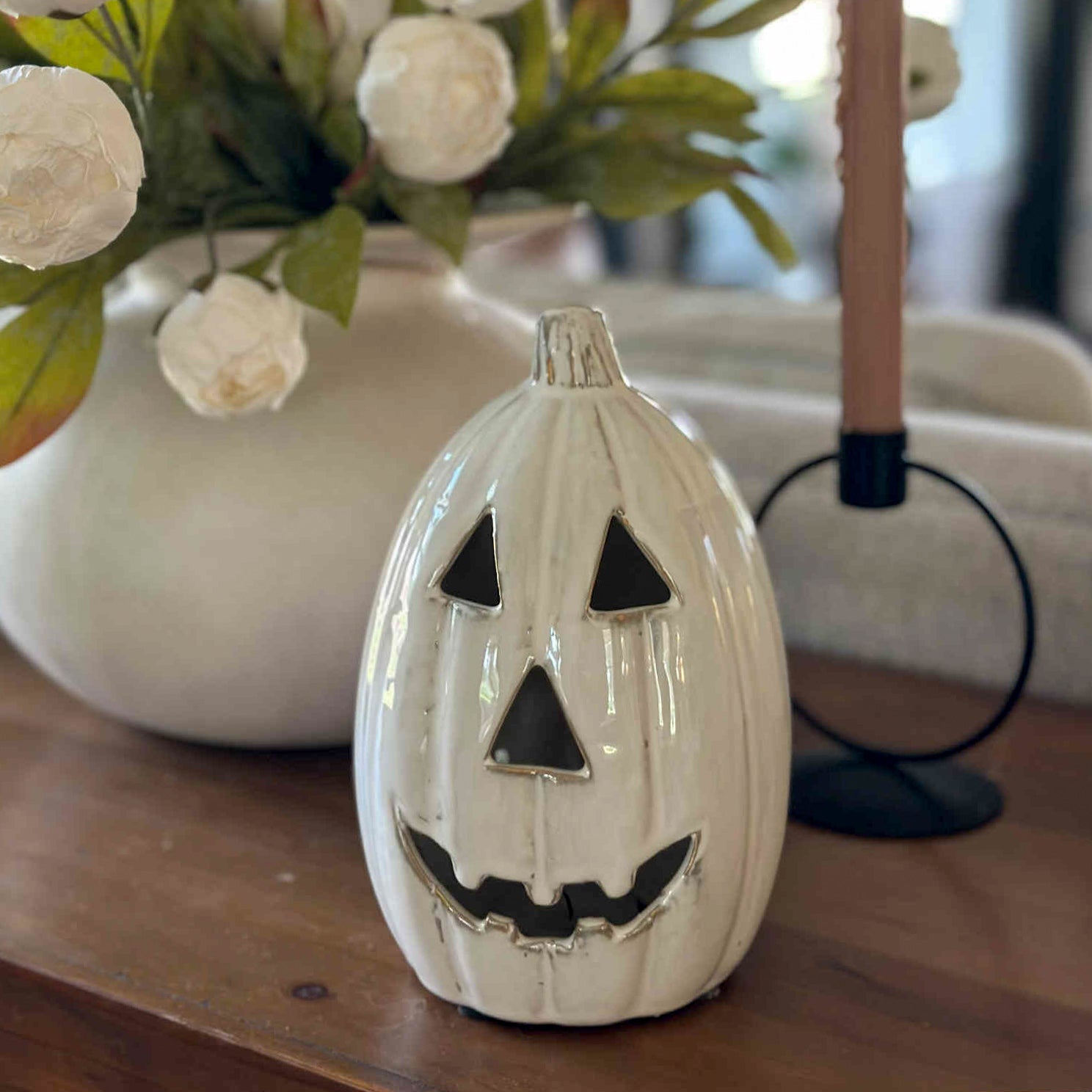 Tall White Ceramic Jack-O-Lantern | Scratch & Dent
