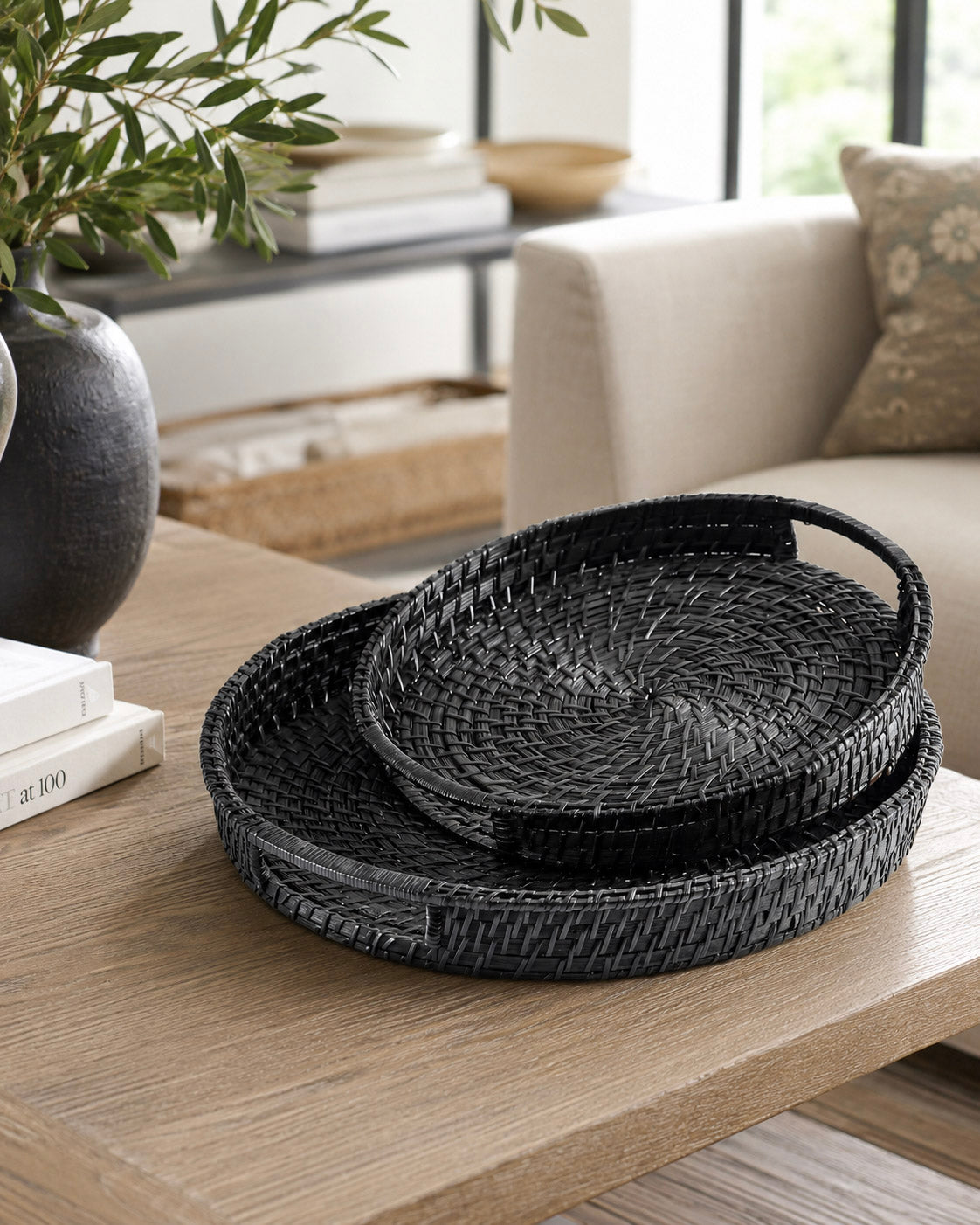 Black Hand-Woven Bamboo Tray