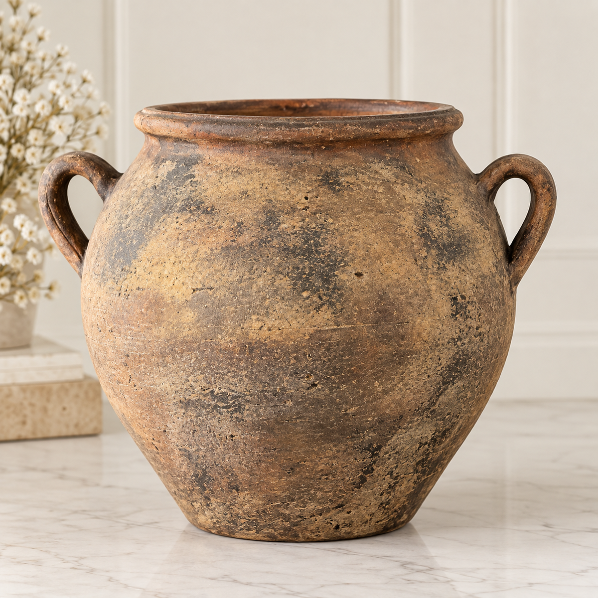 Jade Terra Cotta Handled Vase | Large
