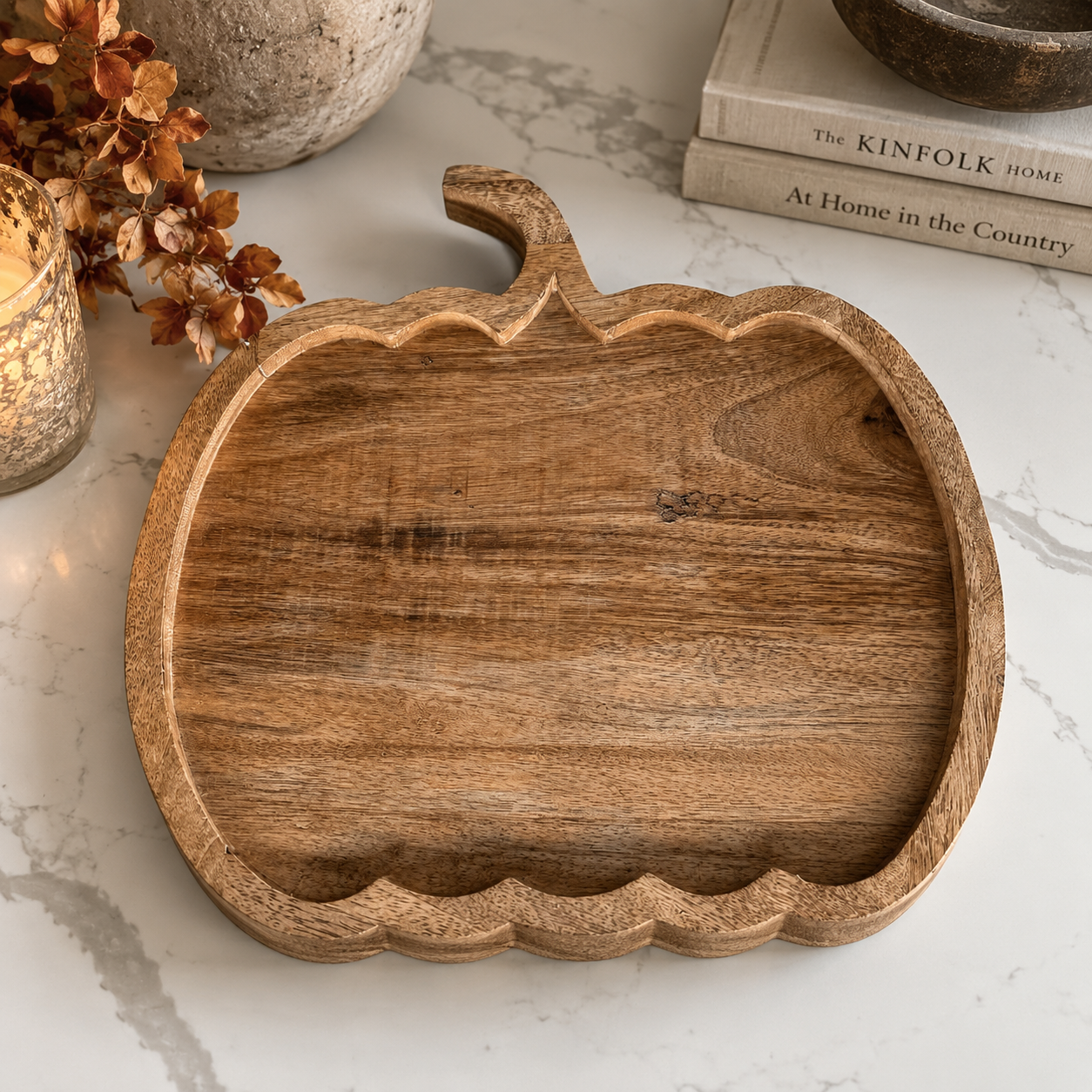Harvest Mango Wood Pumpkin Tray