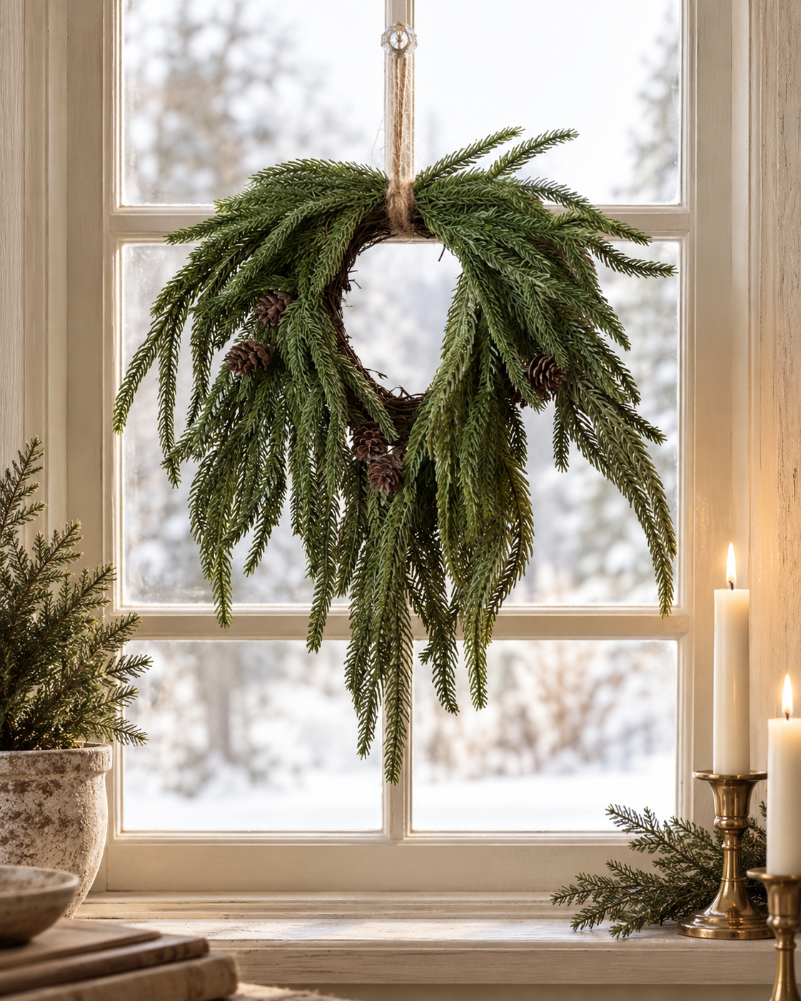 Real Touch Norfolk Pine Hanging Wreath
