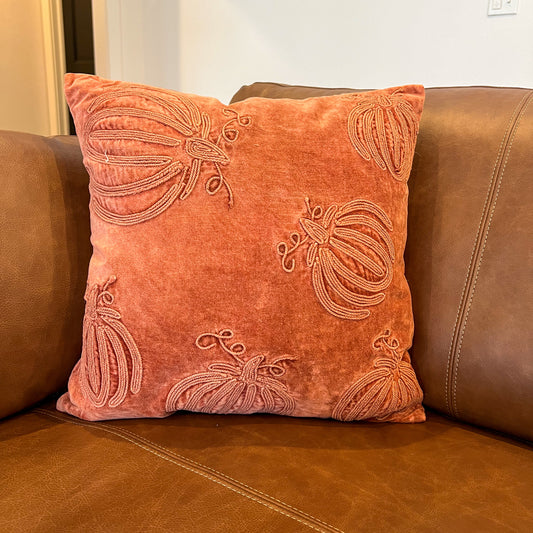 Pumpkin Pillow | Embroidered Rust Accent