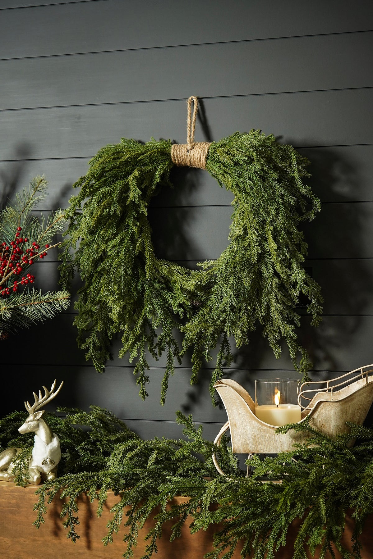 Soft-Touch Cascading Evergreen Wreath