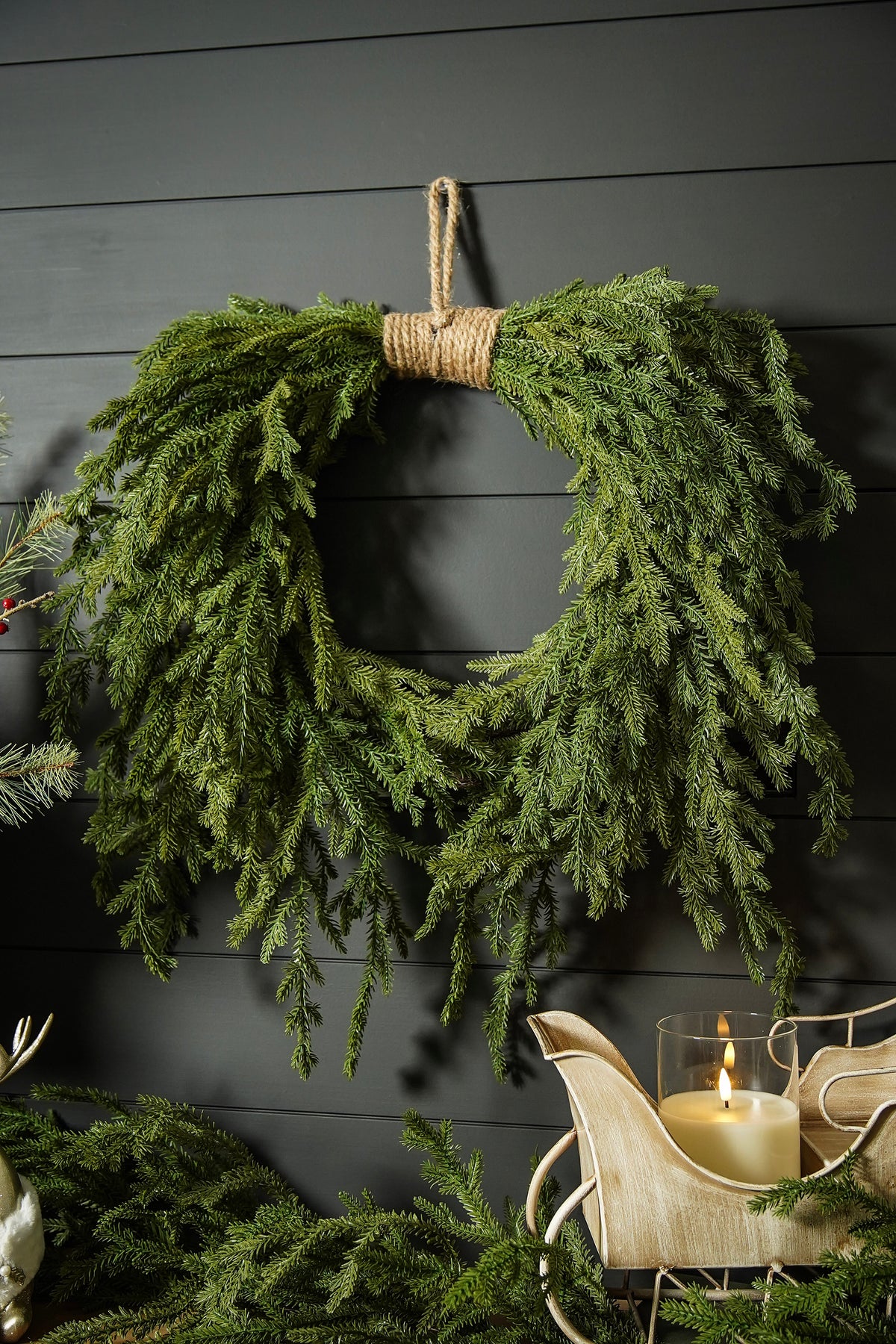 Soft-Touch Cascading Evergreen Wreath