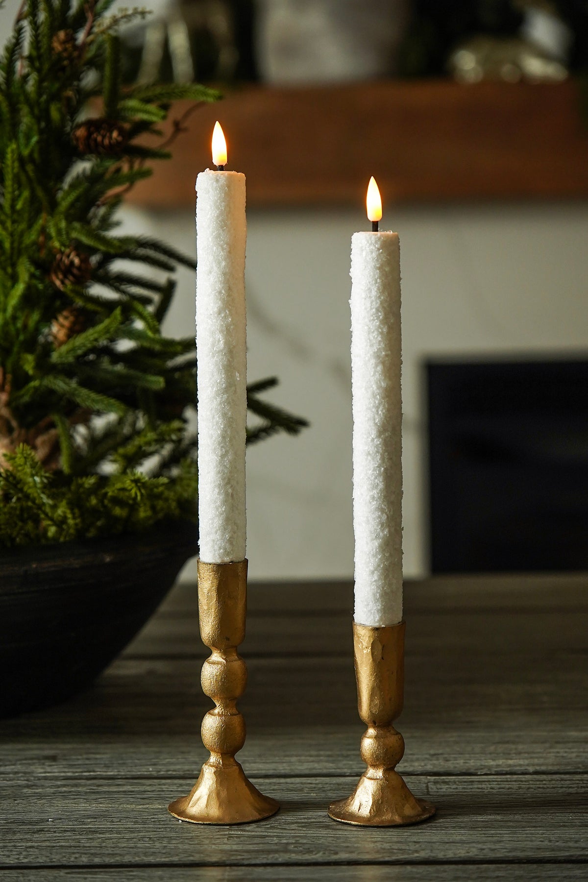 Snowy Flameless LED Taper Candle Set
