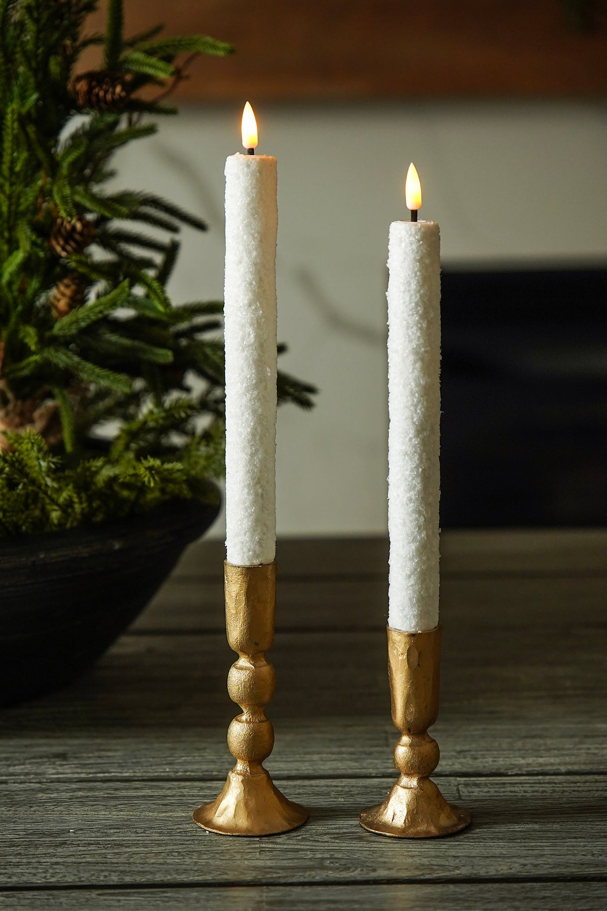 Snowy Flameless LED Taper Candle Set
