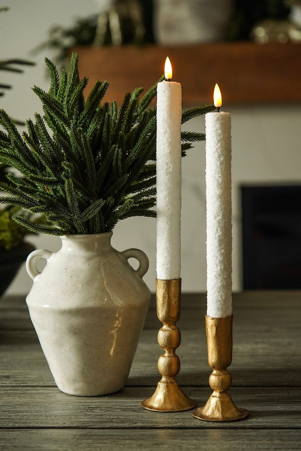 Snowy Flameless LED Taper Candle Set