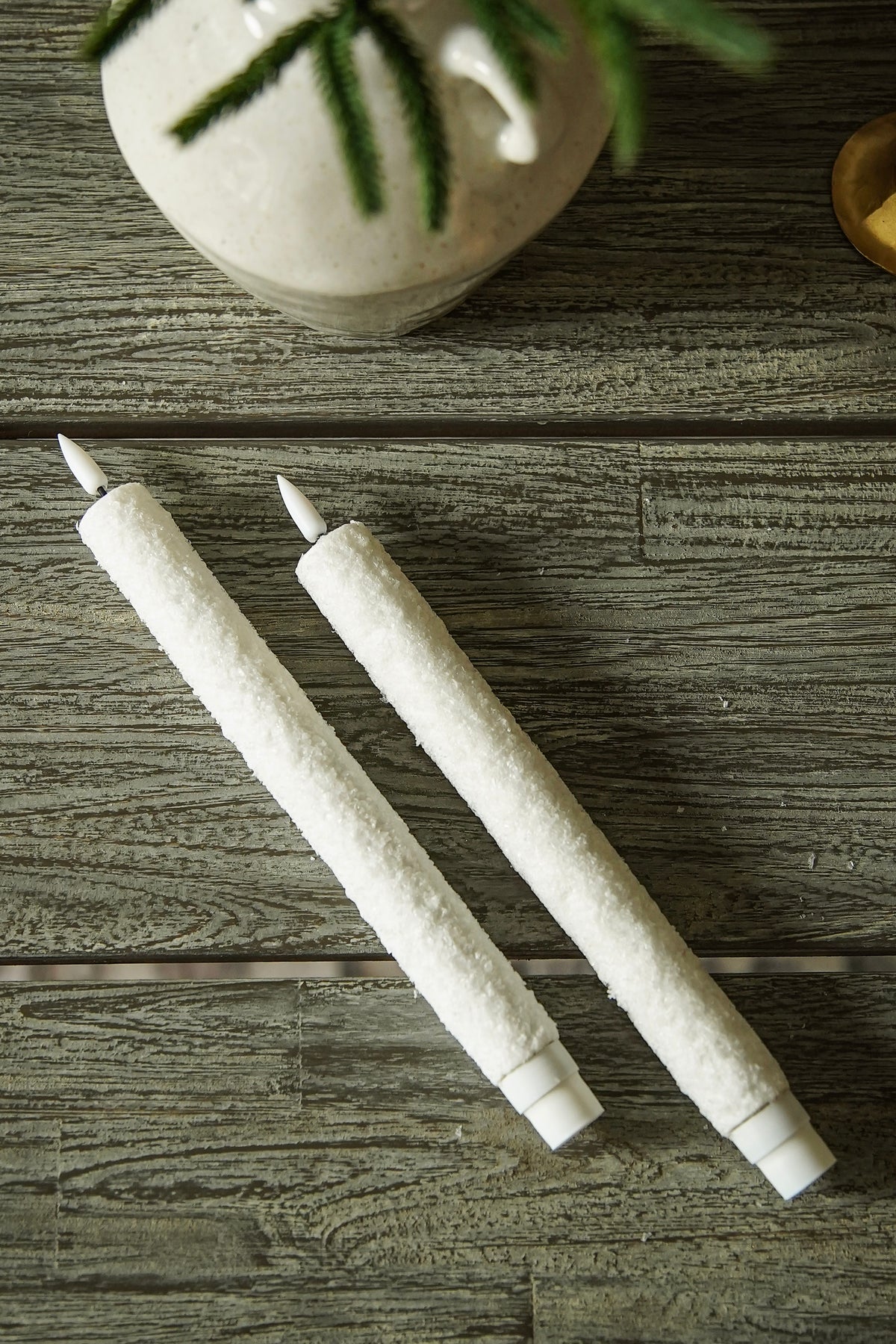 Snowy Flameless LED Taper Candle Set