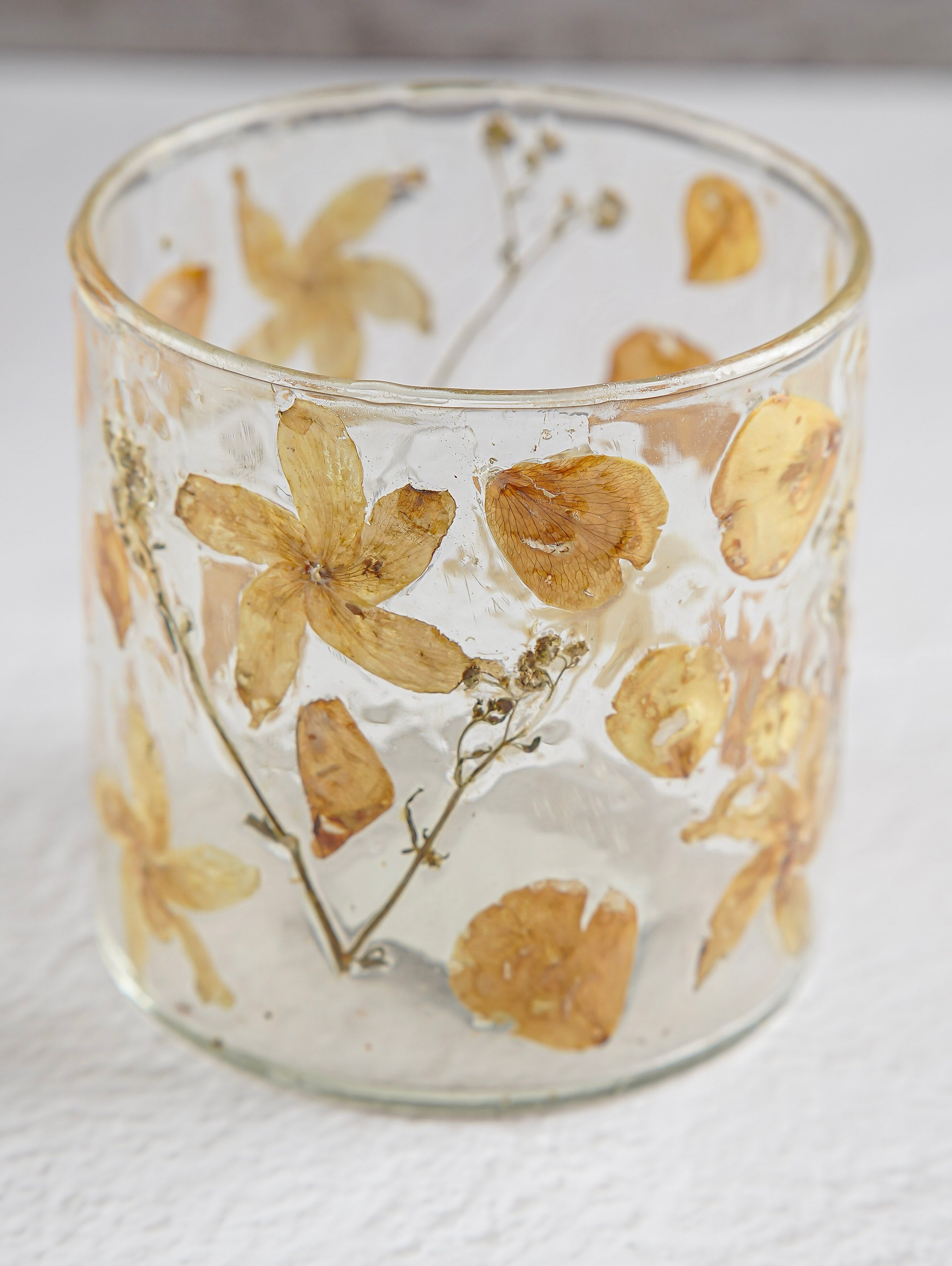 Pressed Dried Flower Glass Candle Holder