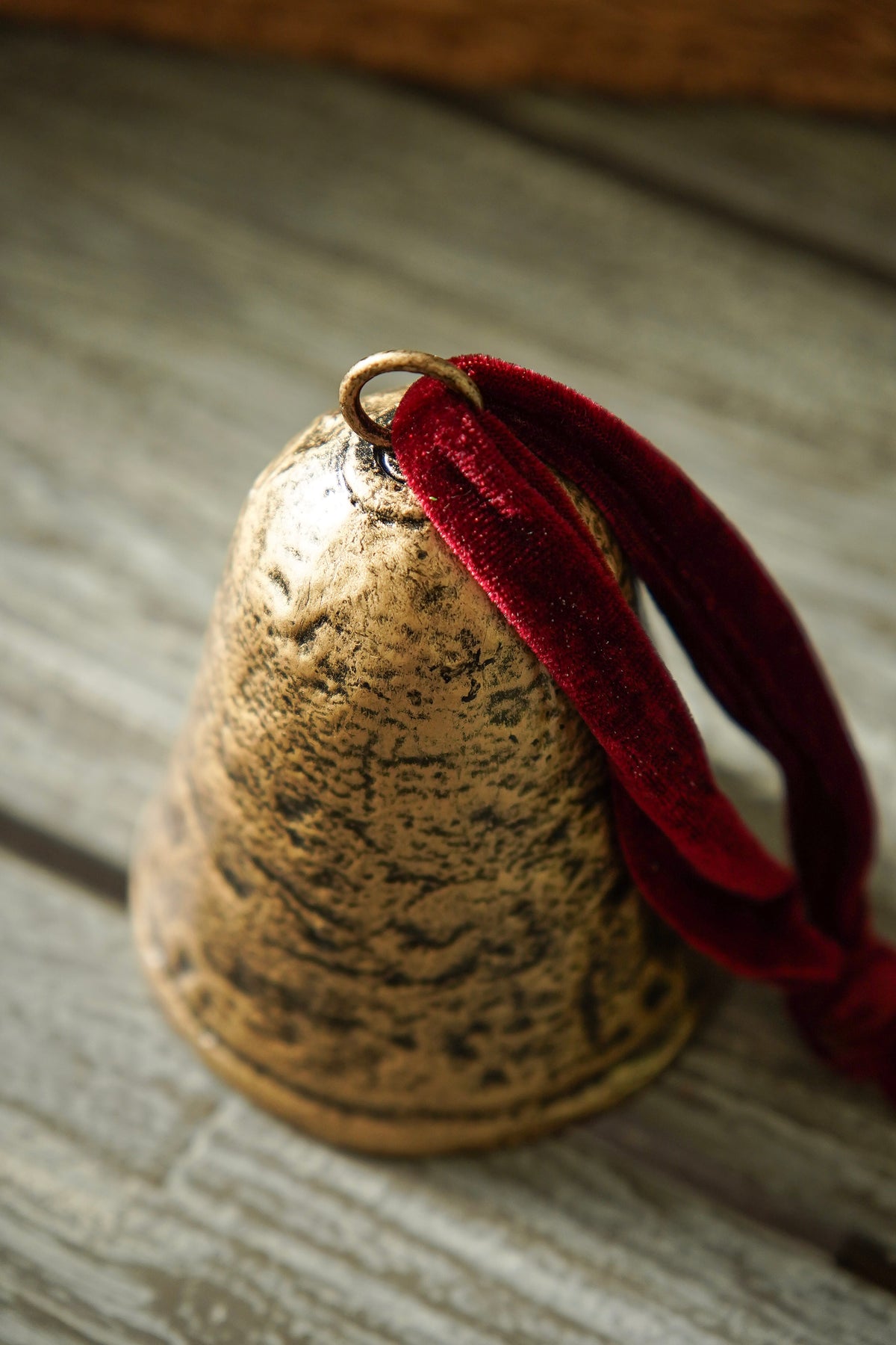 Antique Gold Bell with Velvet Ribbon