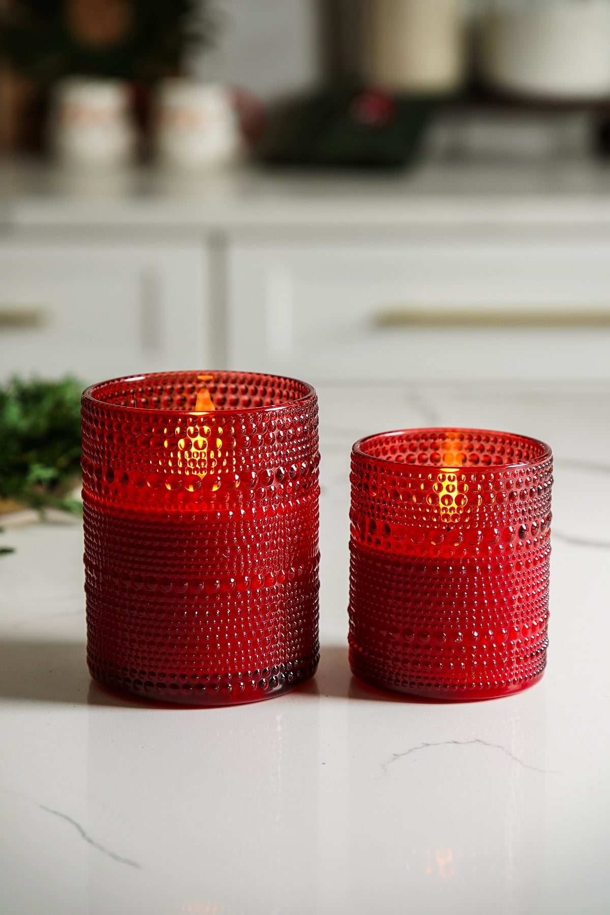 Red Hobnail Flameless Pillar Candle