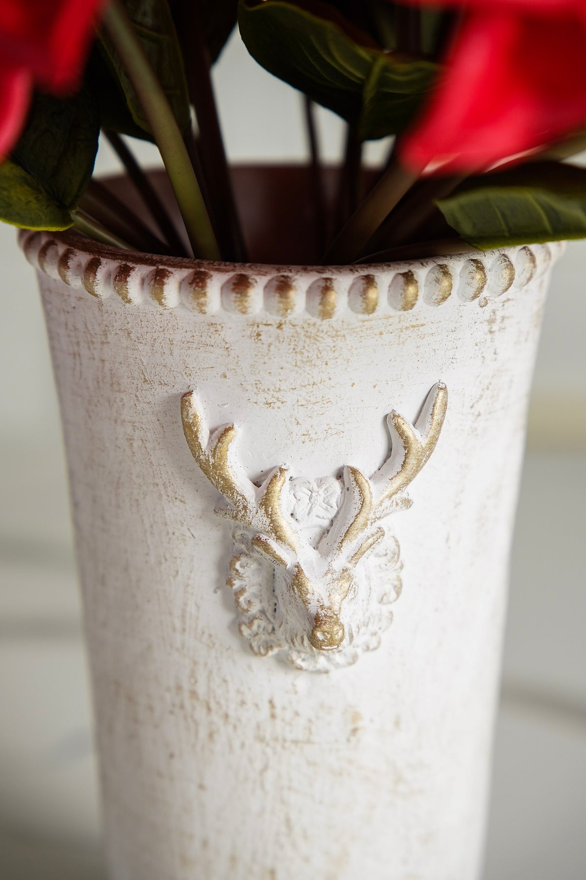 Antique Gold Wash Deer Cement Vase