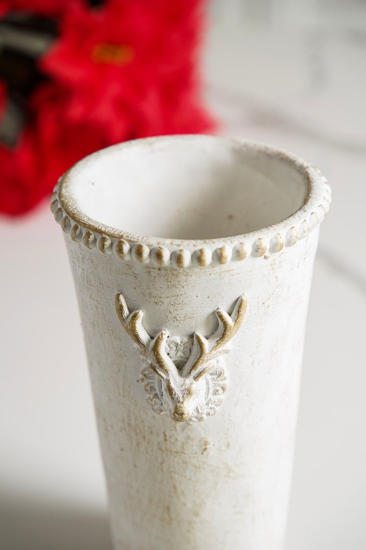 Antique Gold Wash Deer Cement Vase