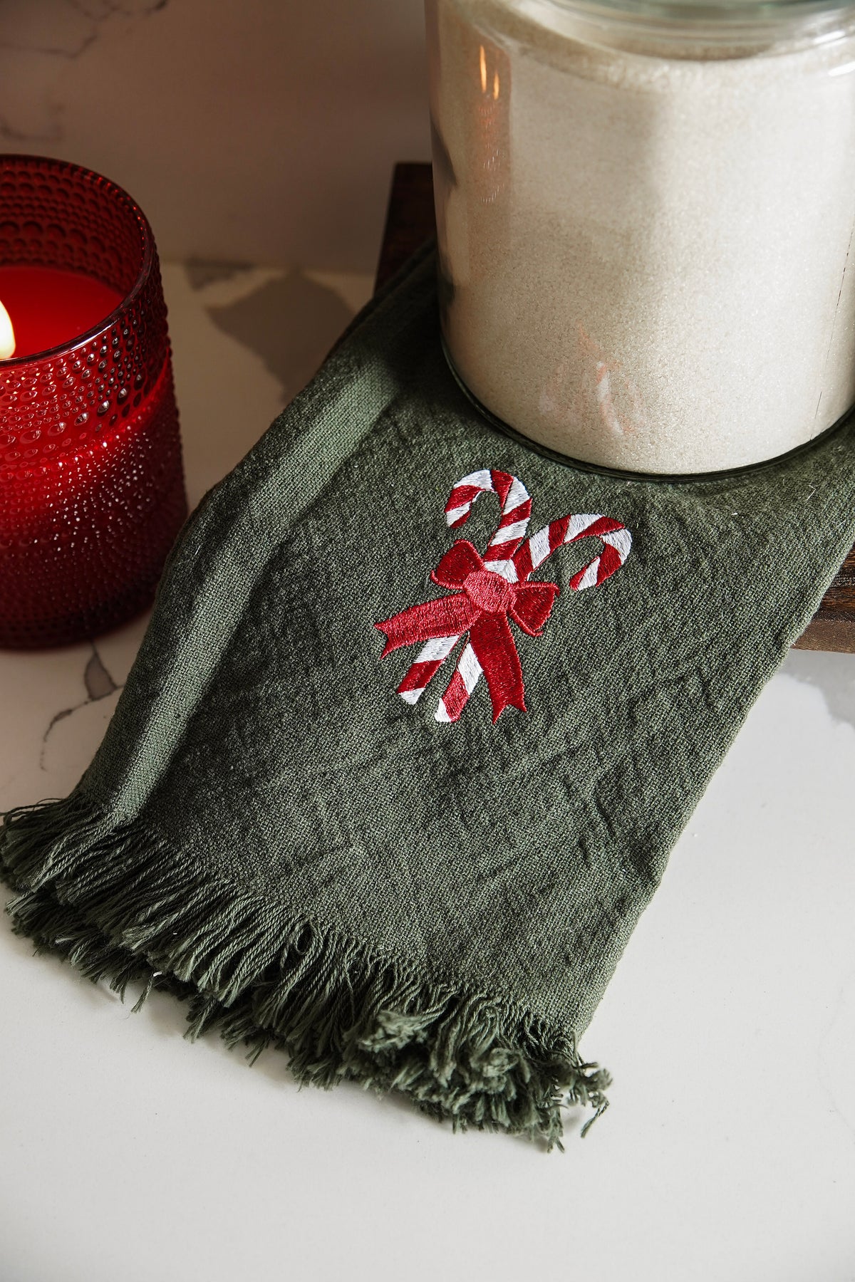 Green Candy Cane Christmas Hand Towel
