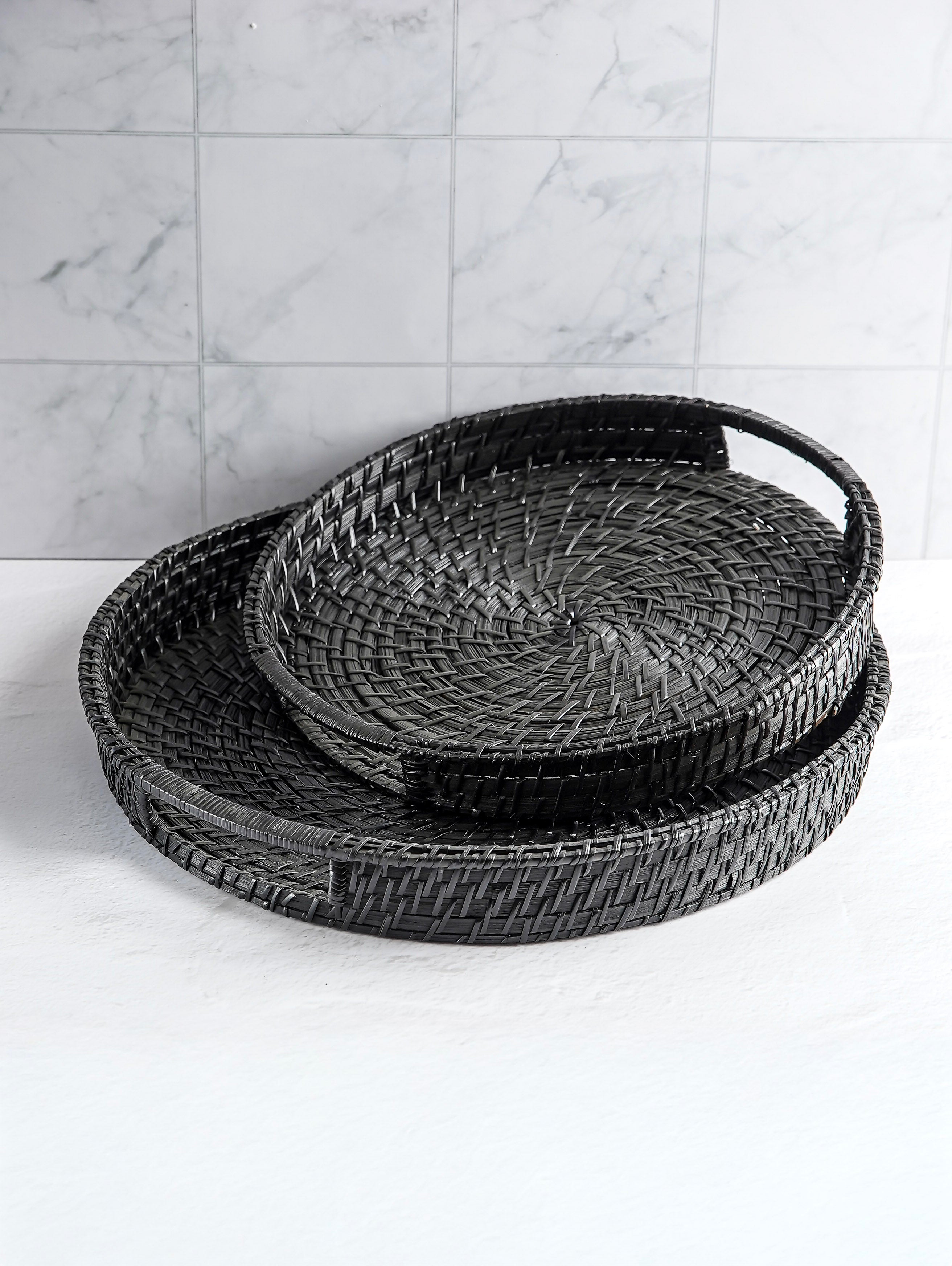 Black Hand-Woven Bamboo Tray