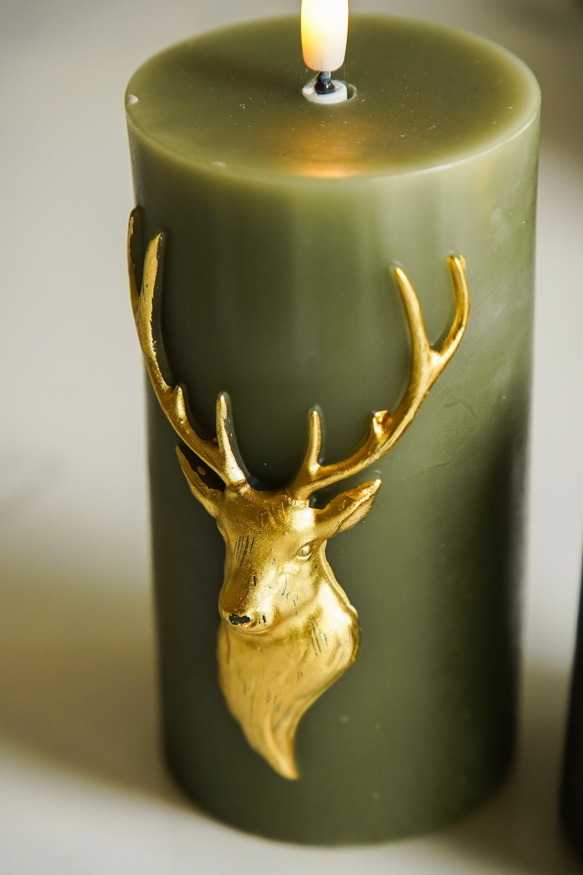 Green & Gold Deer Flameless Candle