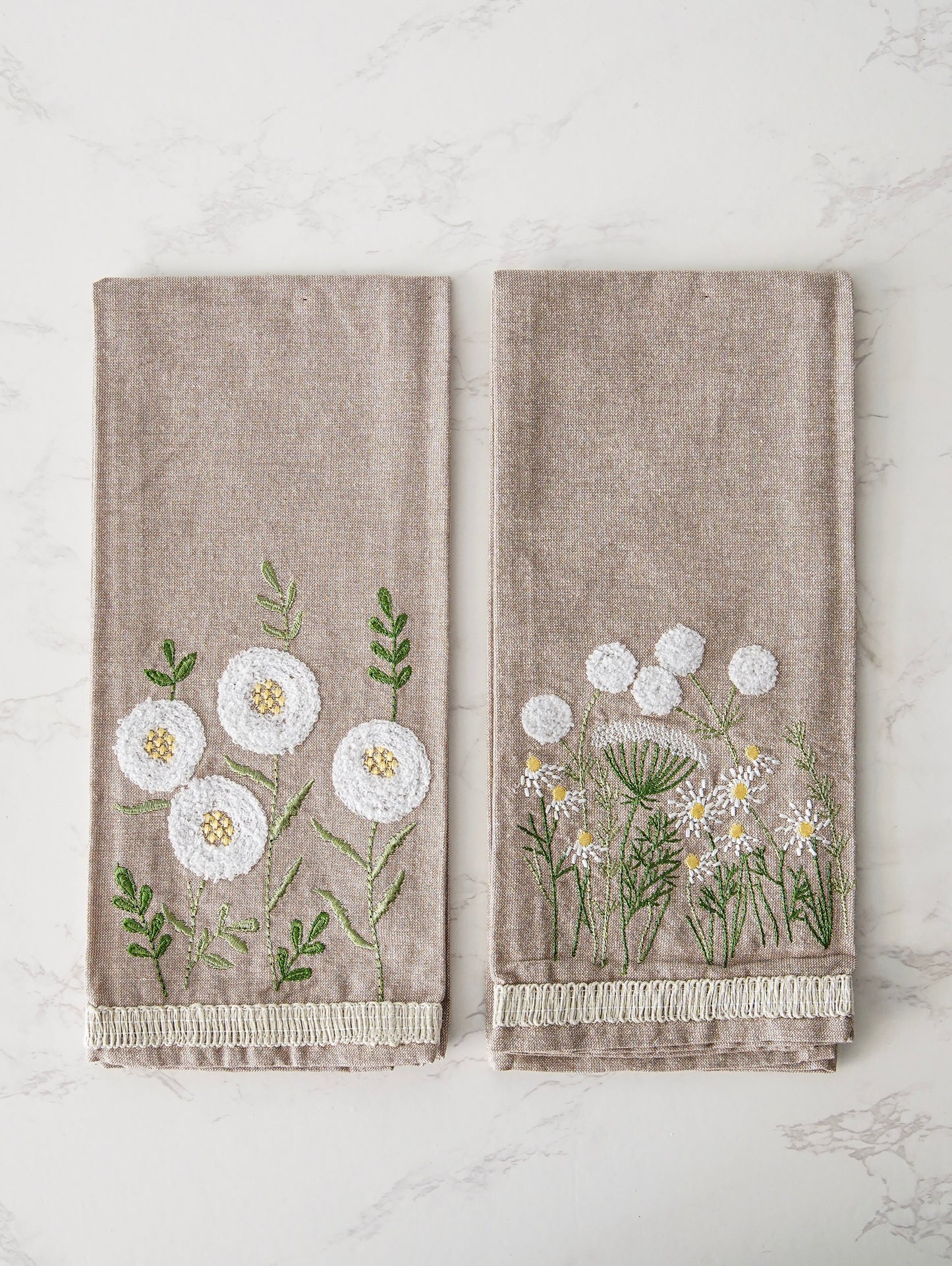 Floral Embroidered Tea Towels | Set of 2