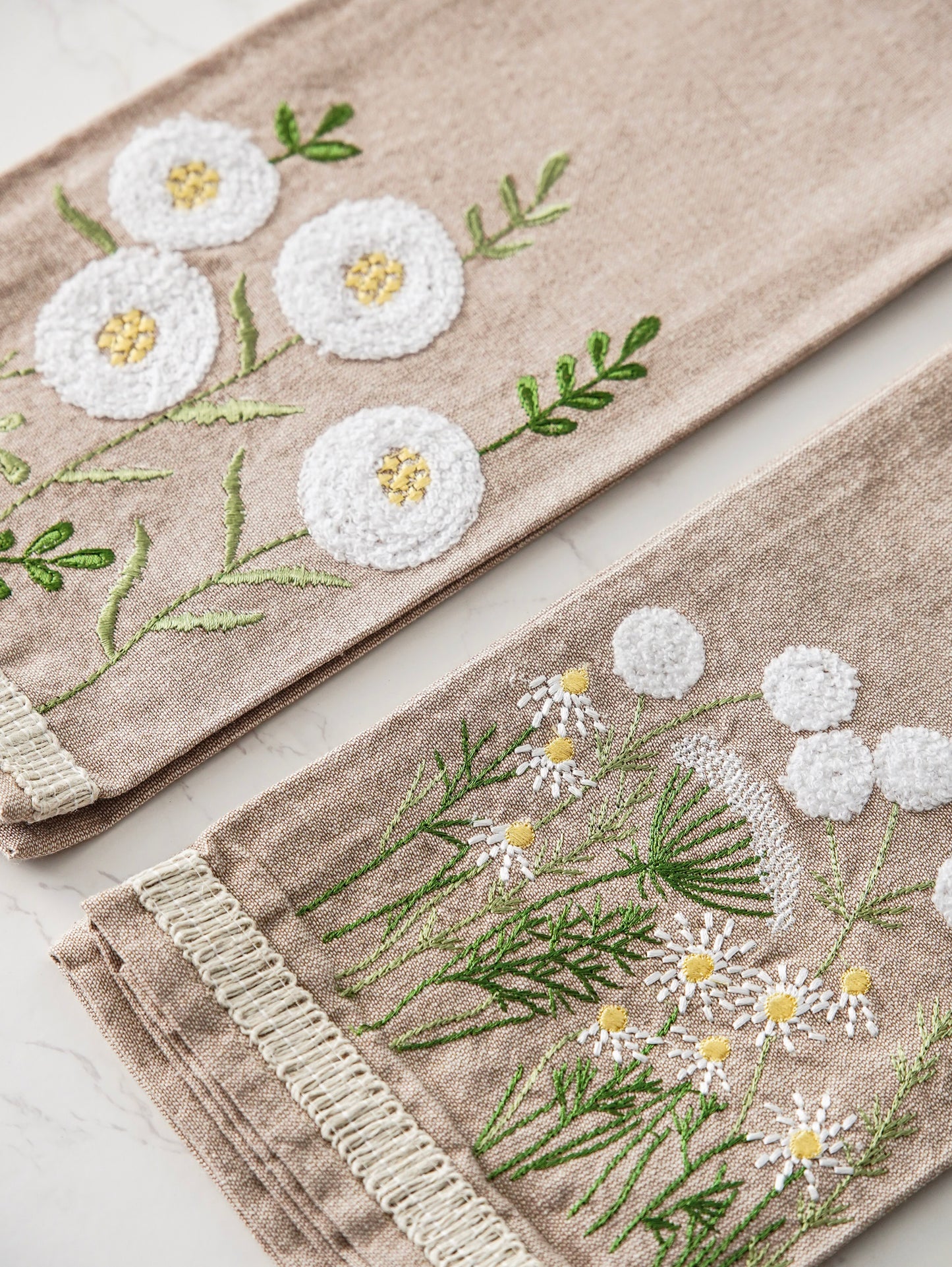 Floral Embroidered Tea Towels | Set of 2