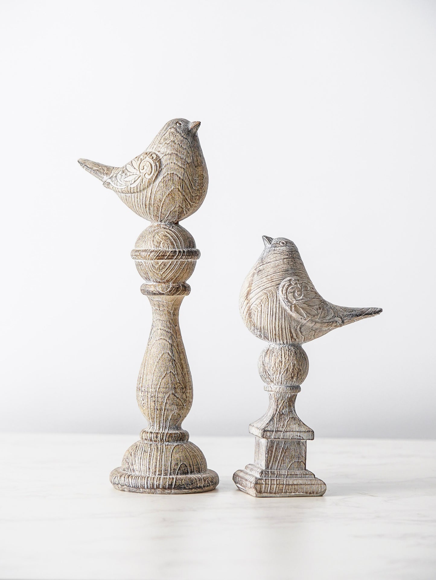 Resin Bird on Pedestal Set