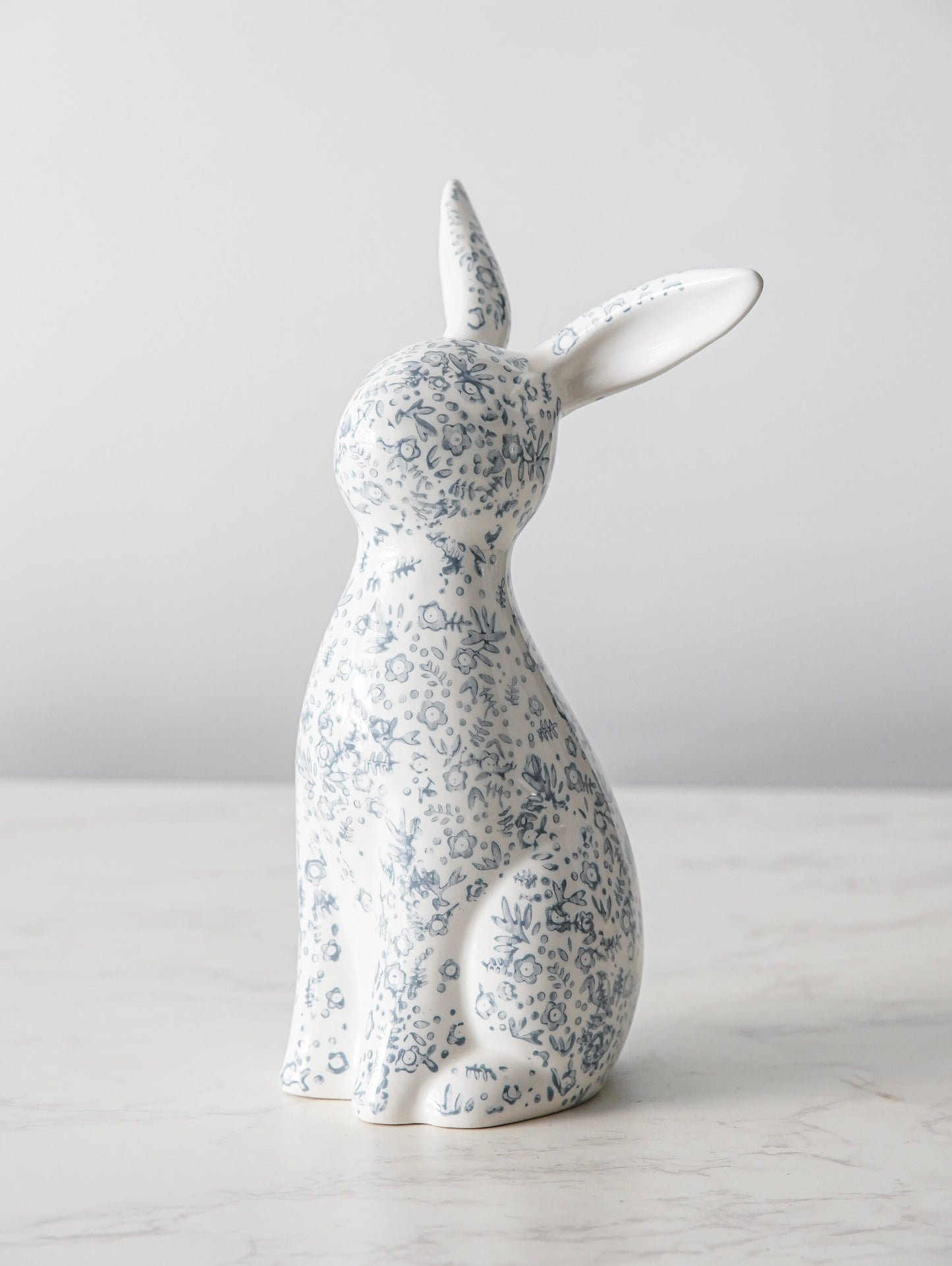 Blue Floral Ceramic Bunny