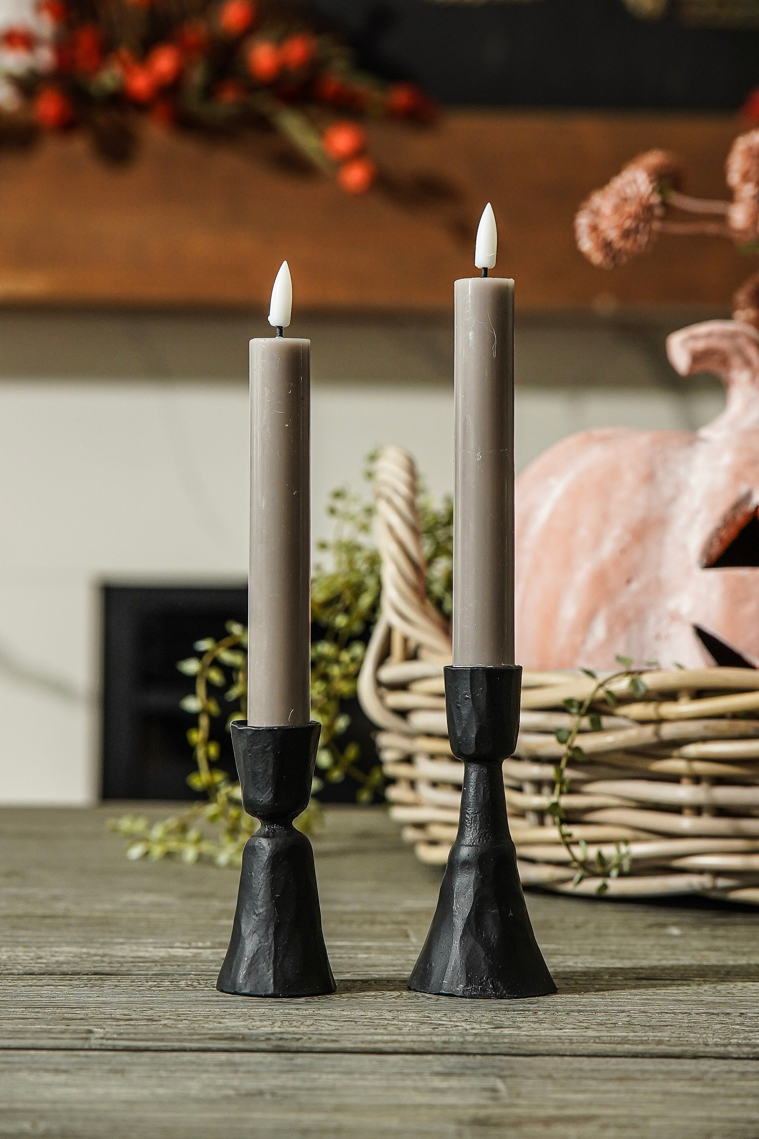 Taupe Flameless Taper Candle Set