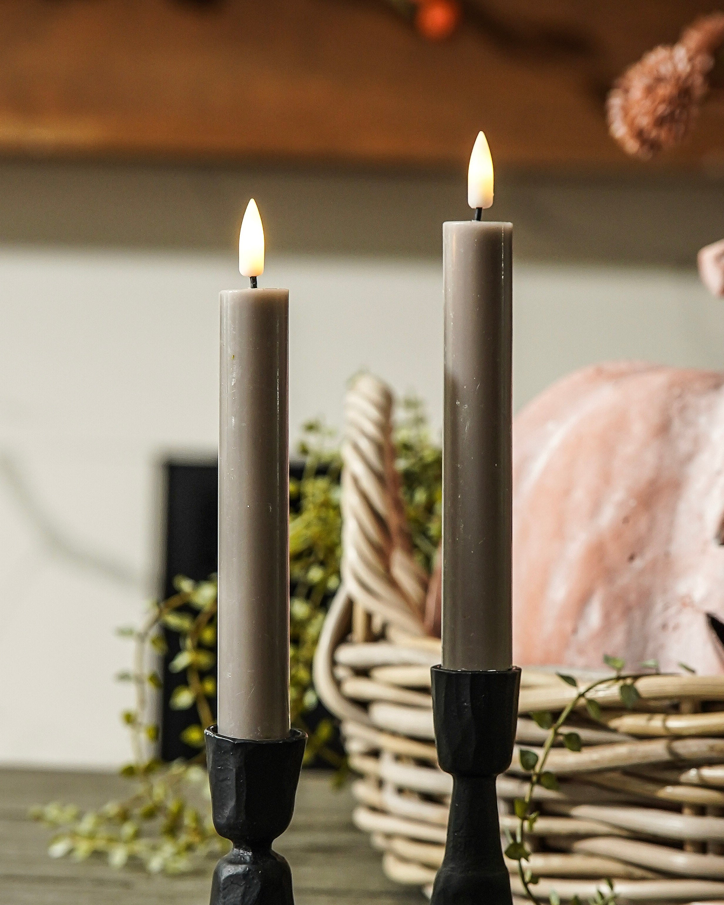 Taupe Flameless Taper Candle Set