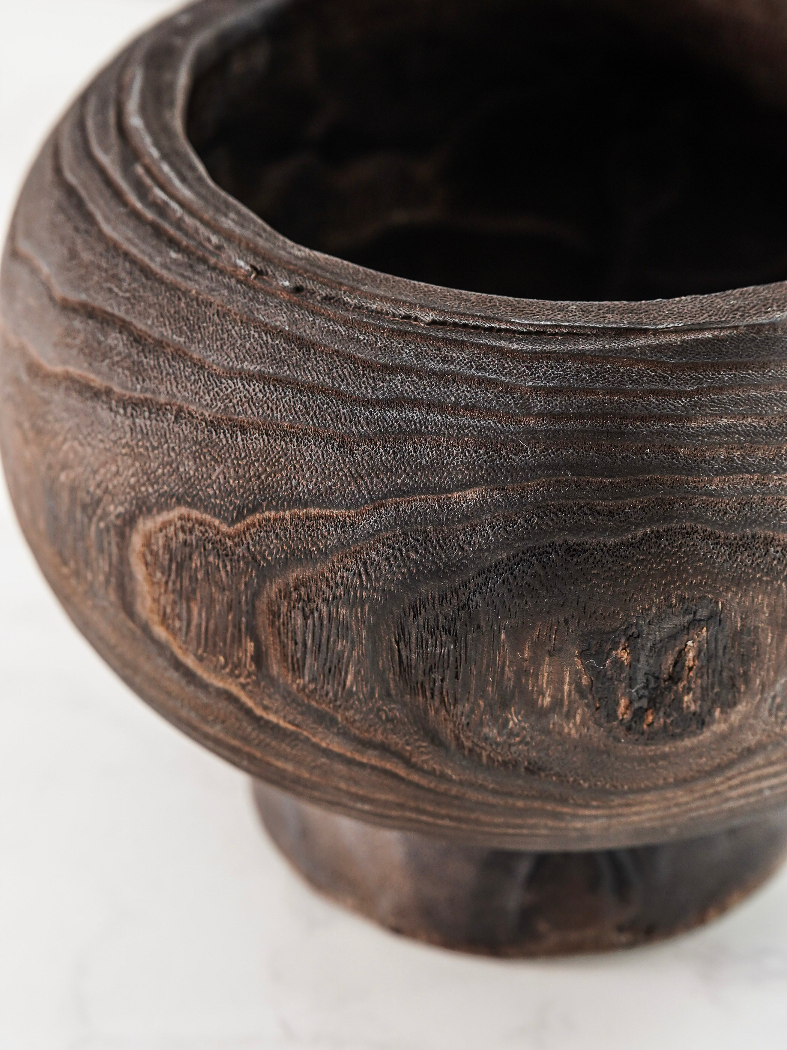 Carved Paulownia Wood Pedestal Bowl