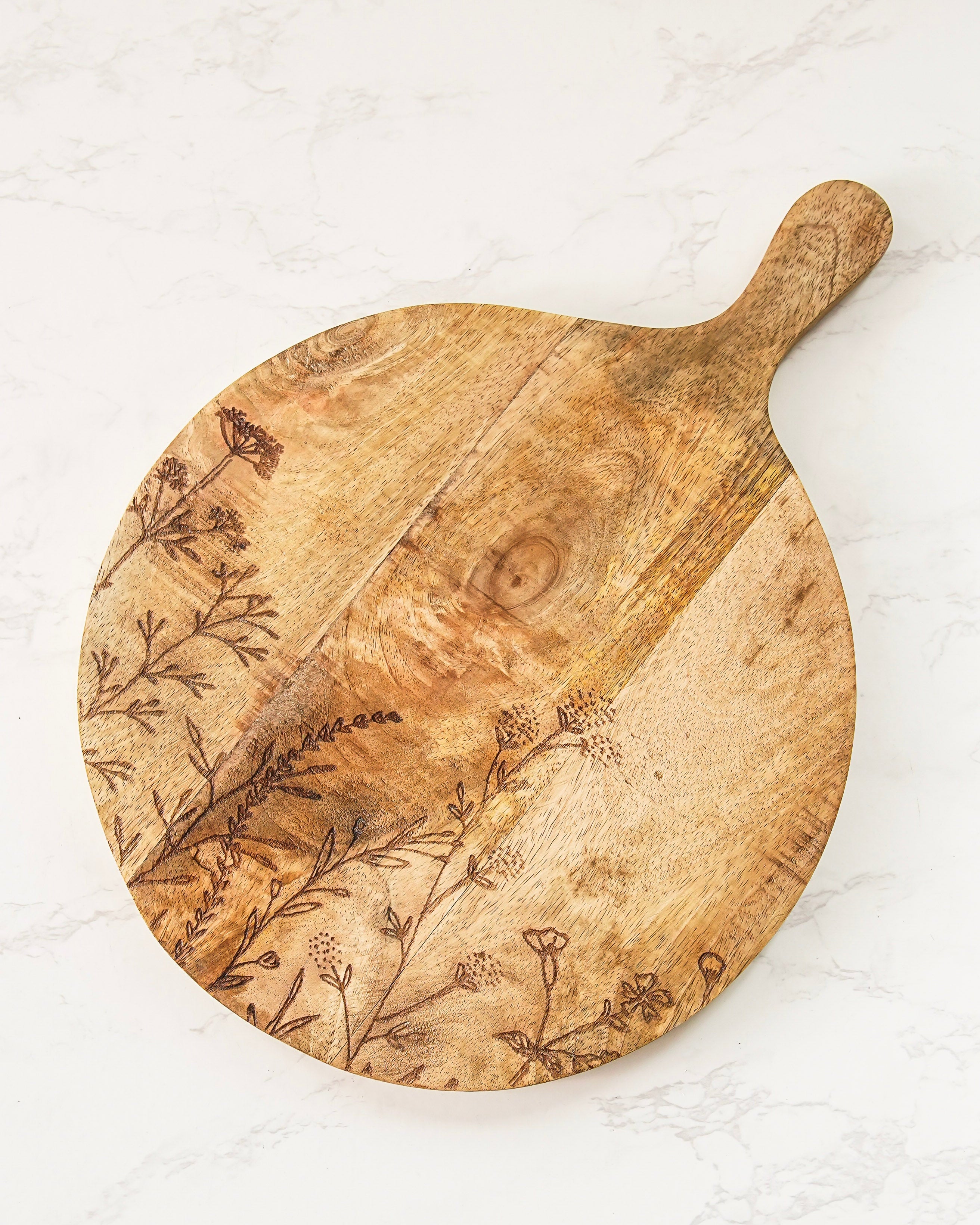 Etched Botanical Mango Wood Board