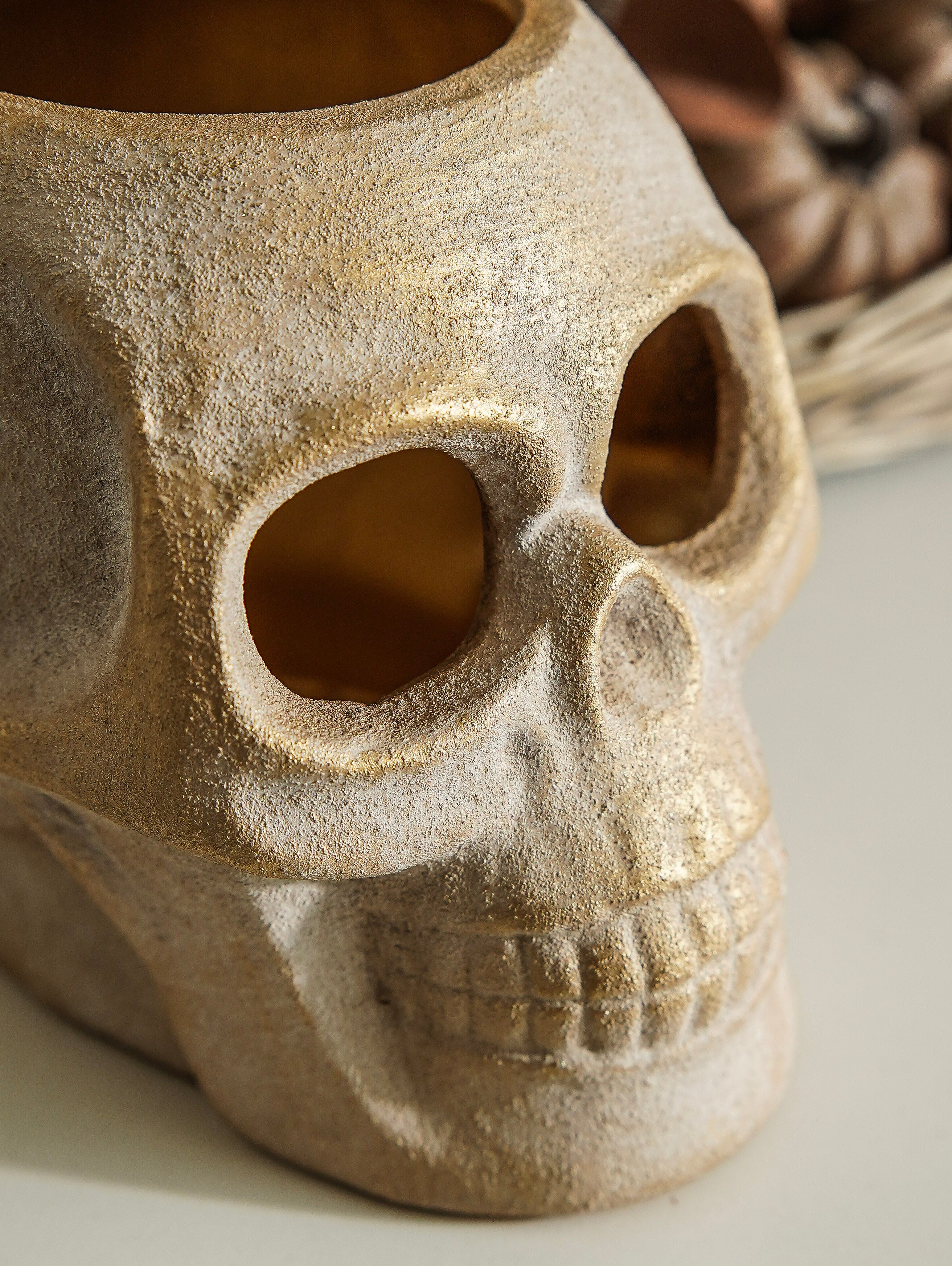 Handcrafted Terracotta Gold Wash Skull