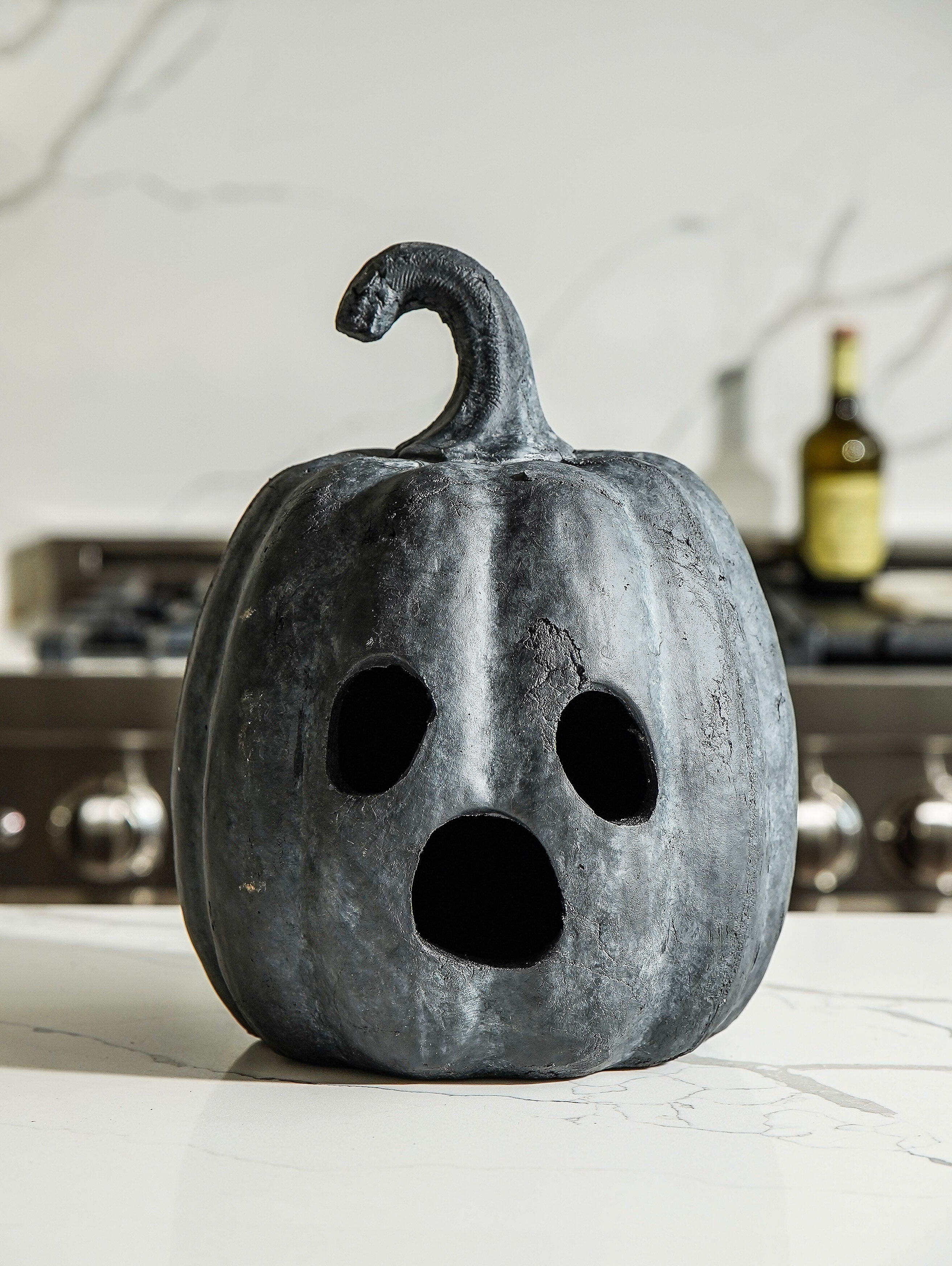Black Terracotta Ghost Face Pumpkin