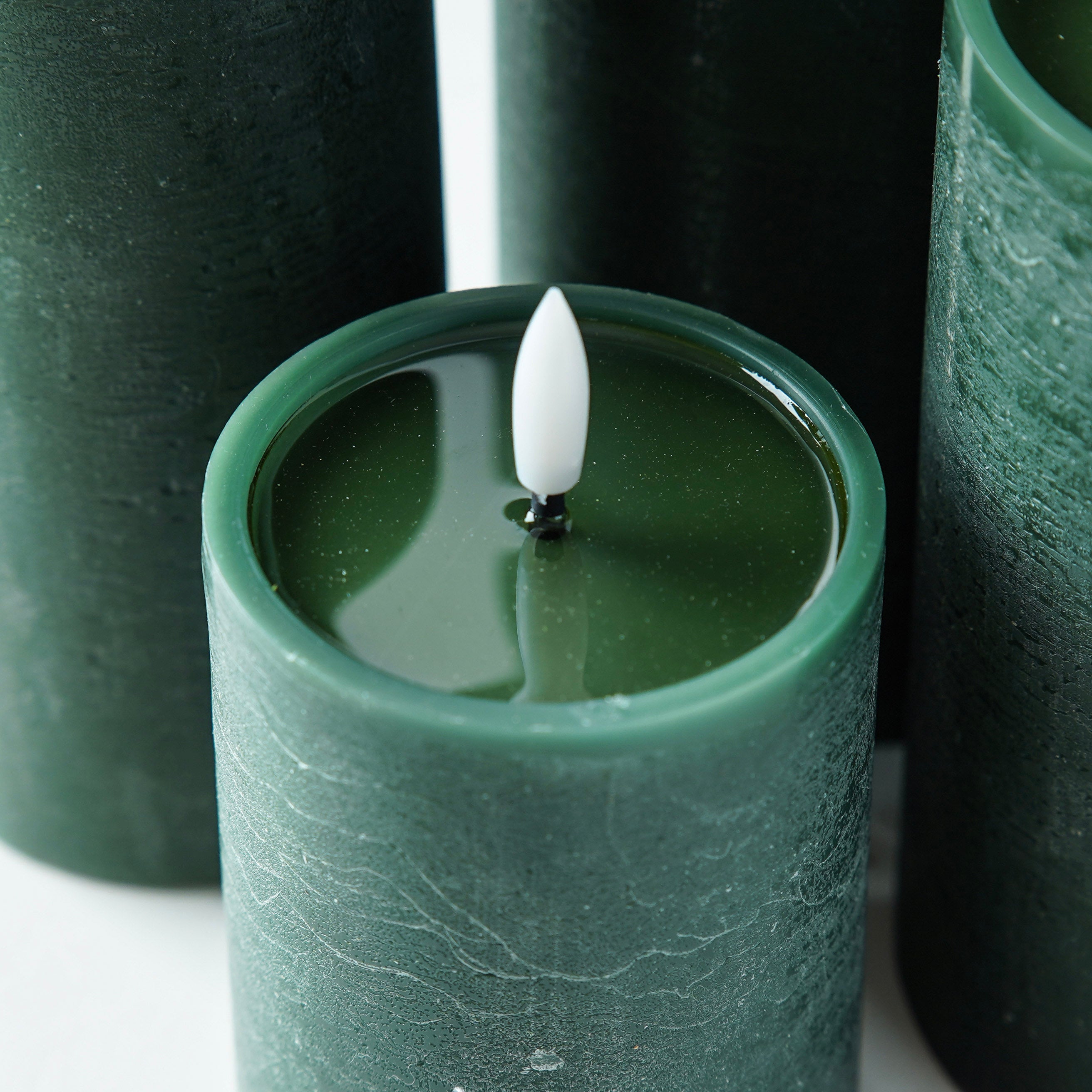 Textured Green Flameless Pillar Candle