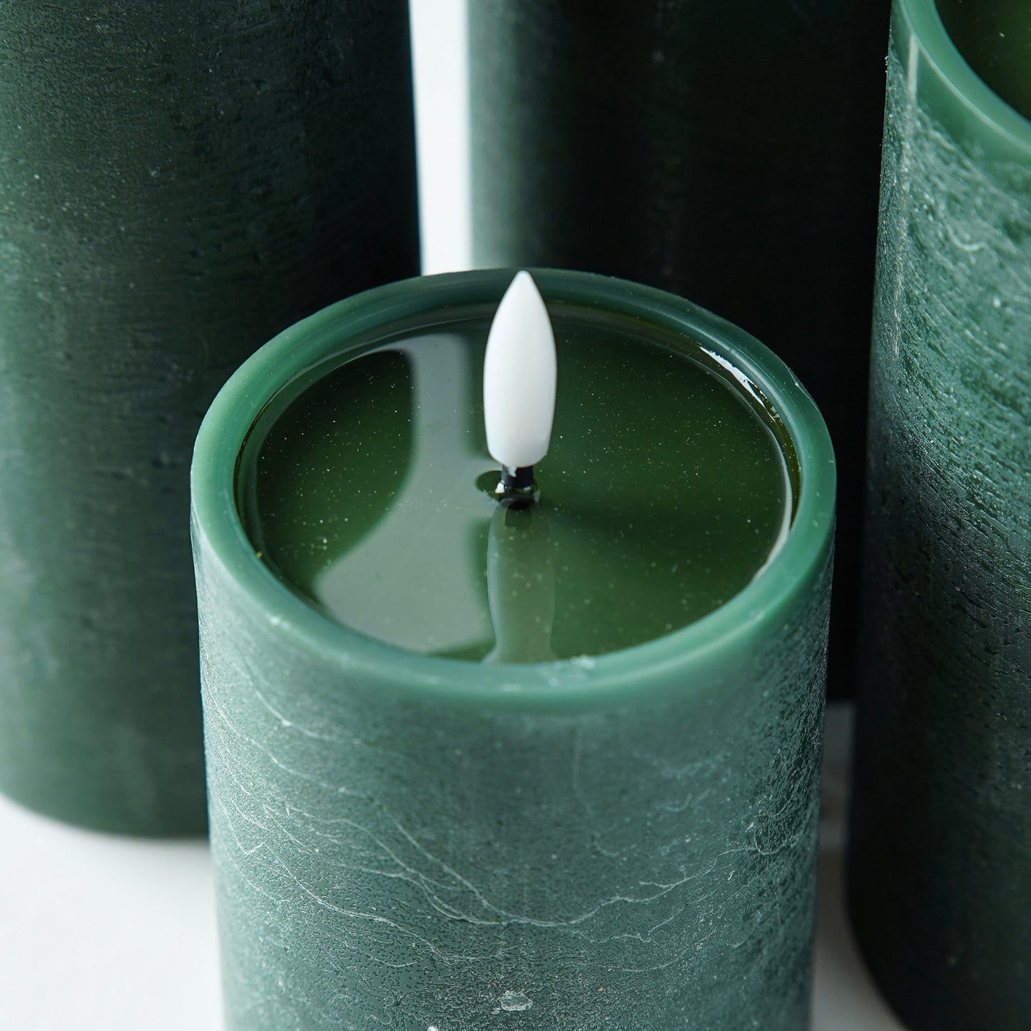 Textured Green Flameless Pillar Candle