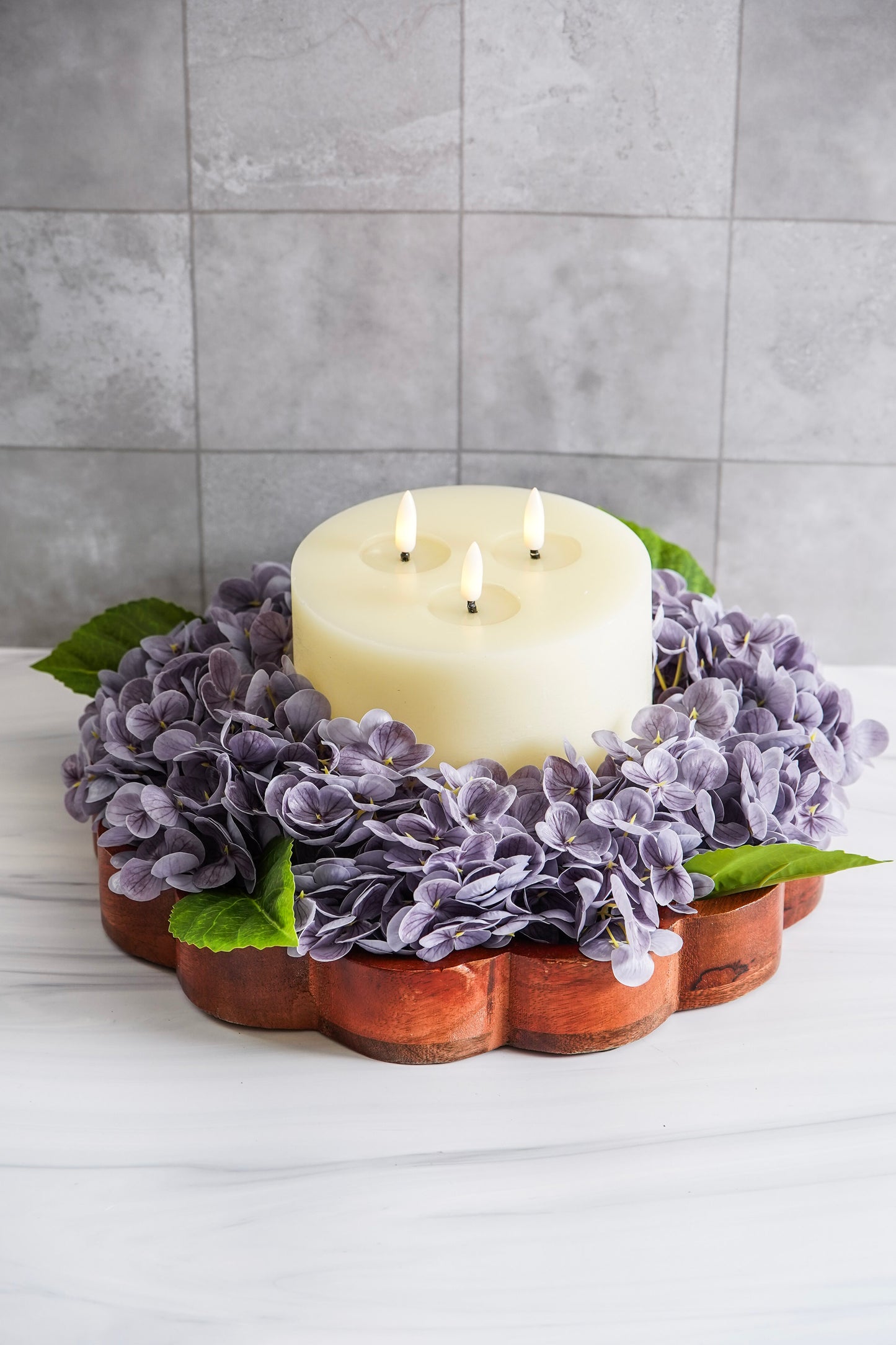 Real Touch Hydrangea Candle Ring | Lilac