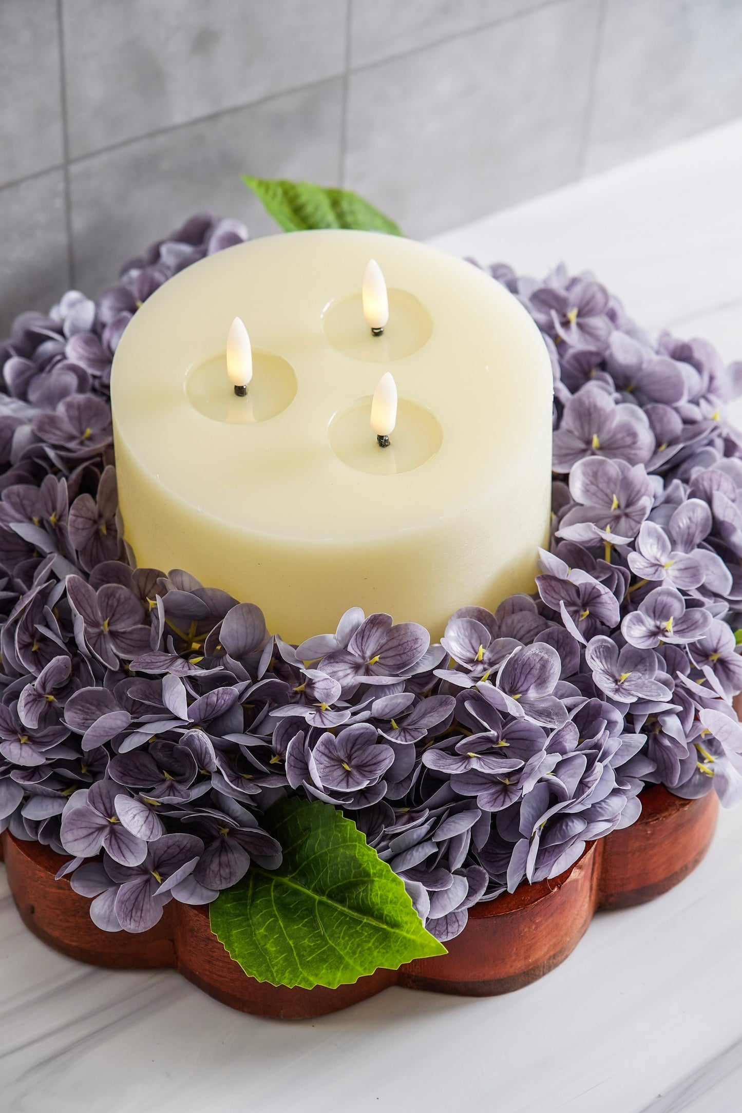 Real Touch Hydrangea Candle Ring | Lilac