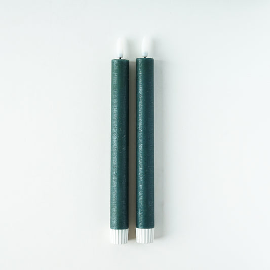 Textured Green Flameless Taper Candle | Set of 2