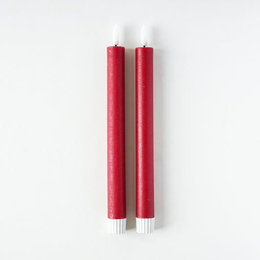 Textured Red Flameless Taper Candle | Set of 2