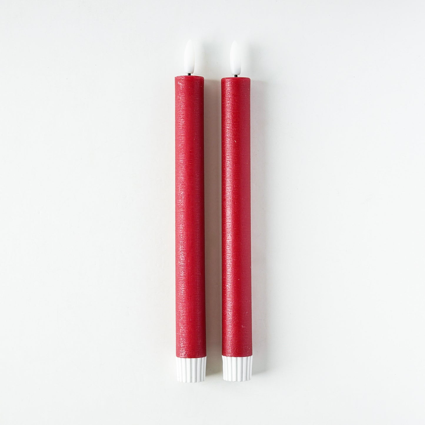 Textured Red Flameless Taper Candle | Set of 2