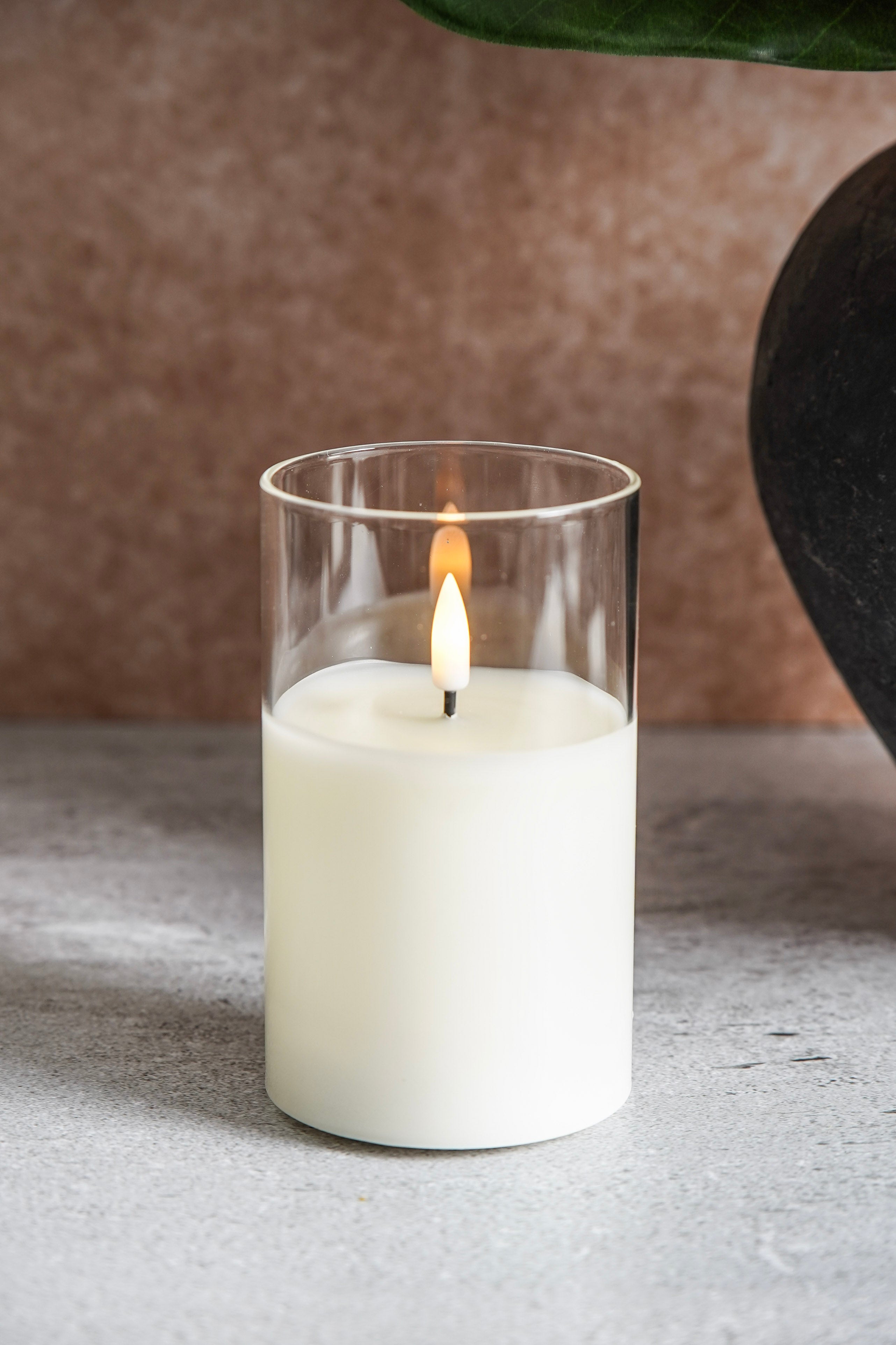 Glass Ivory Flameless Pillar Candle