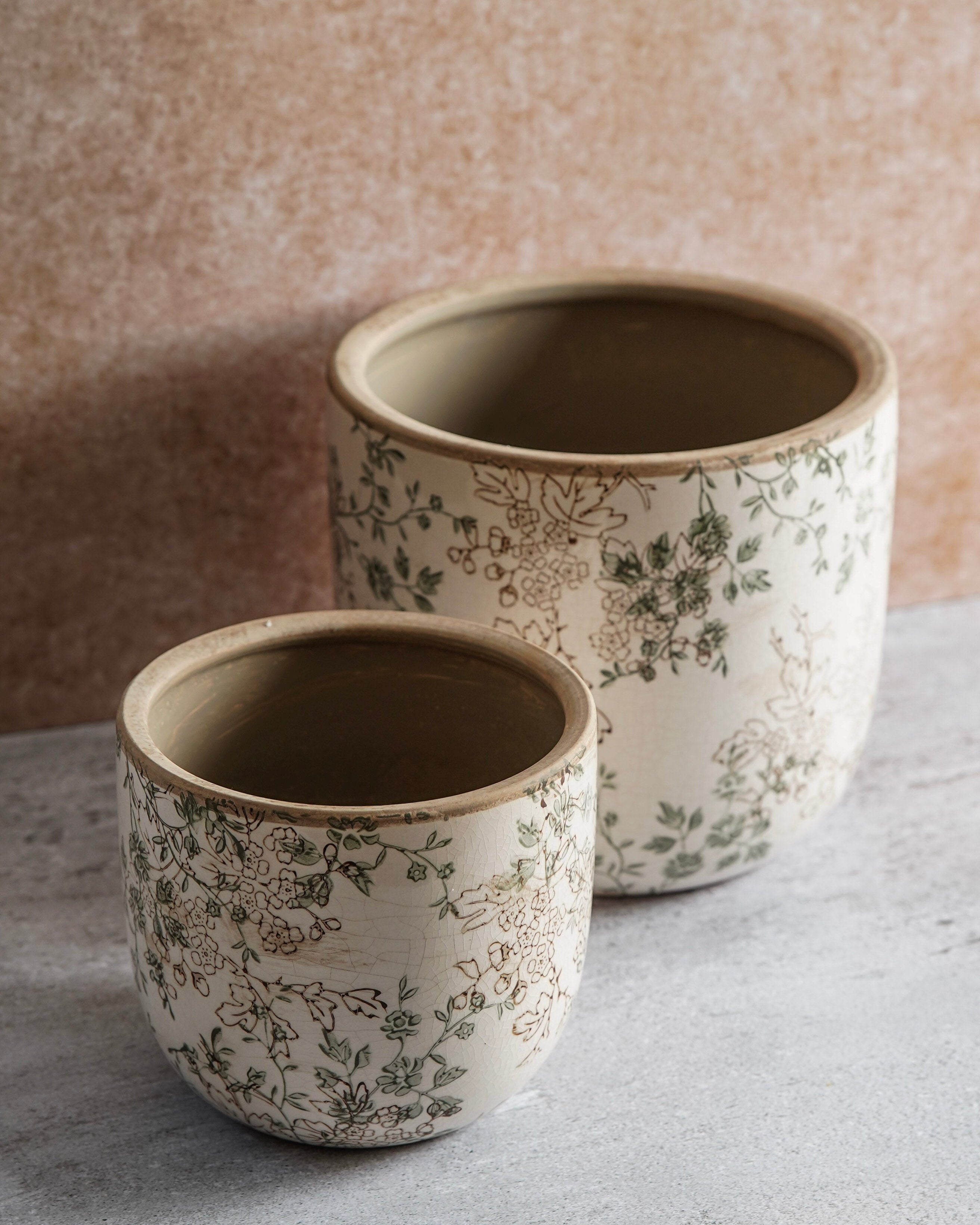 Distressed Vintage Floral Pots