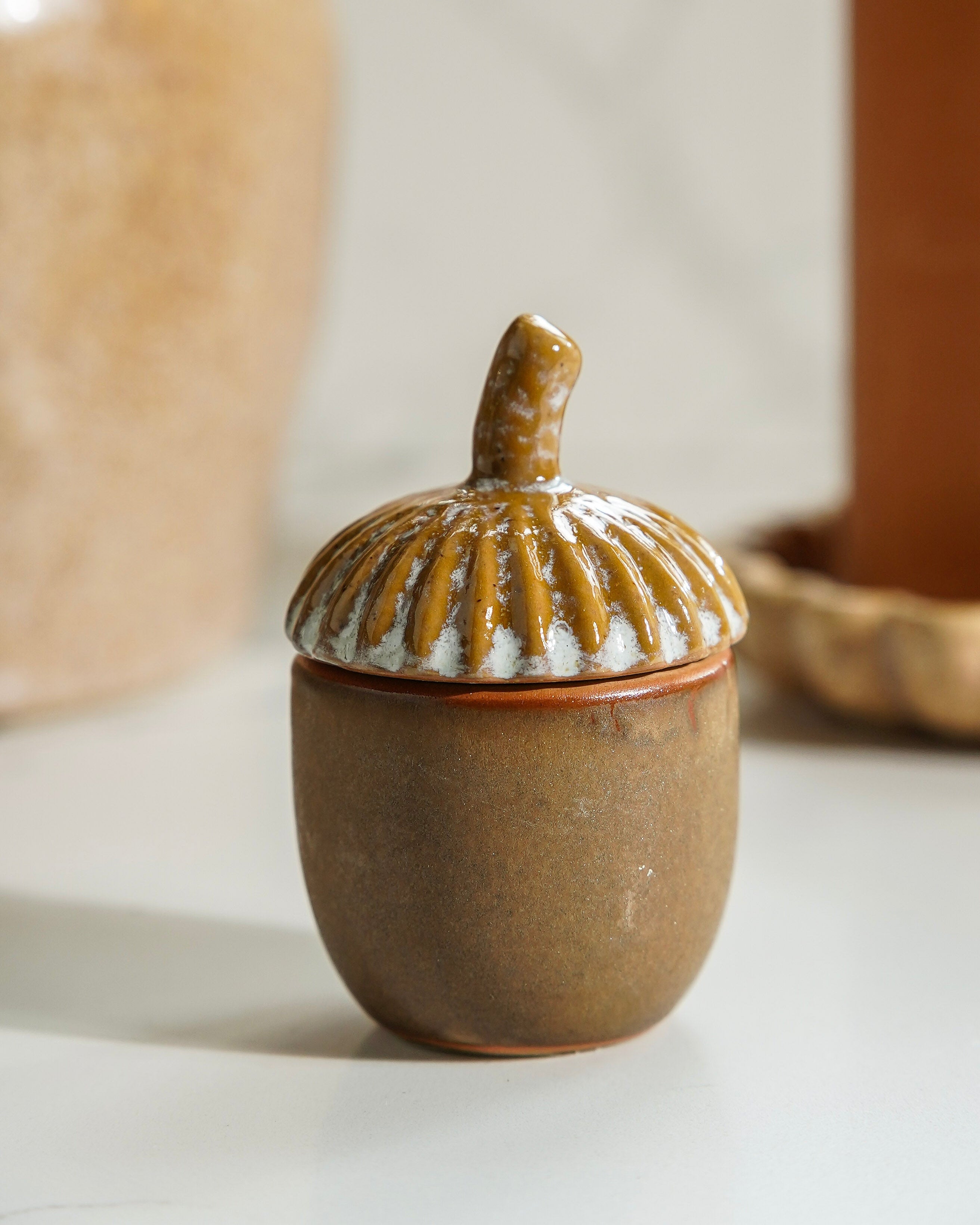 Stoneware Acorn Shaped Jar