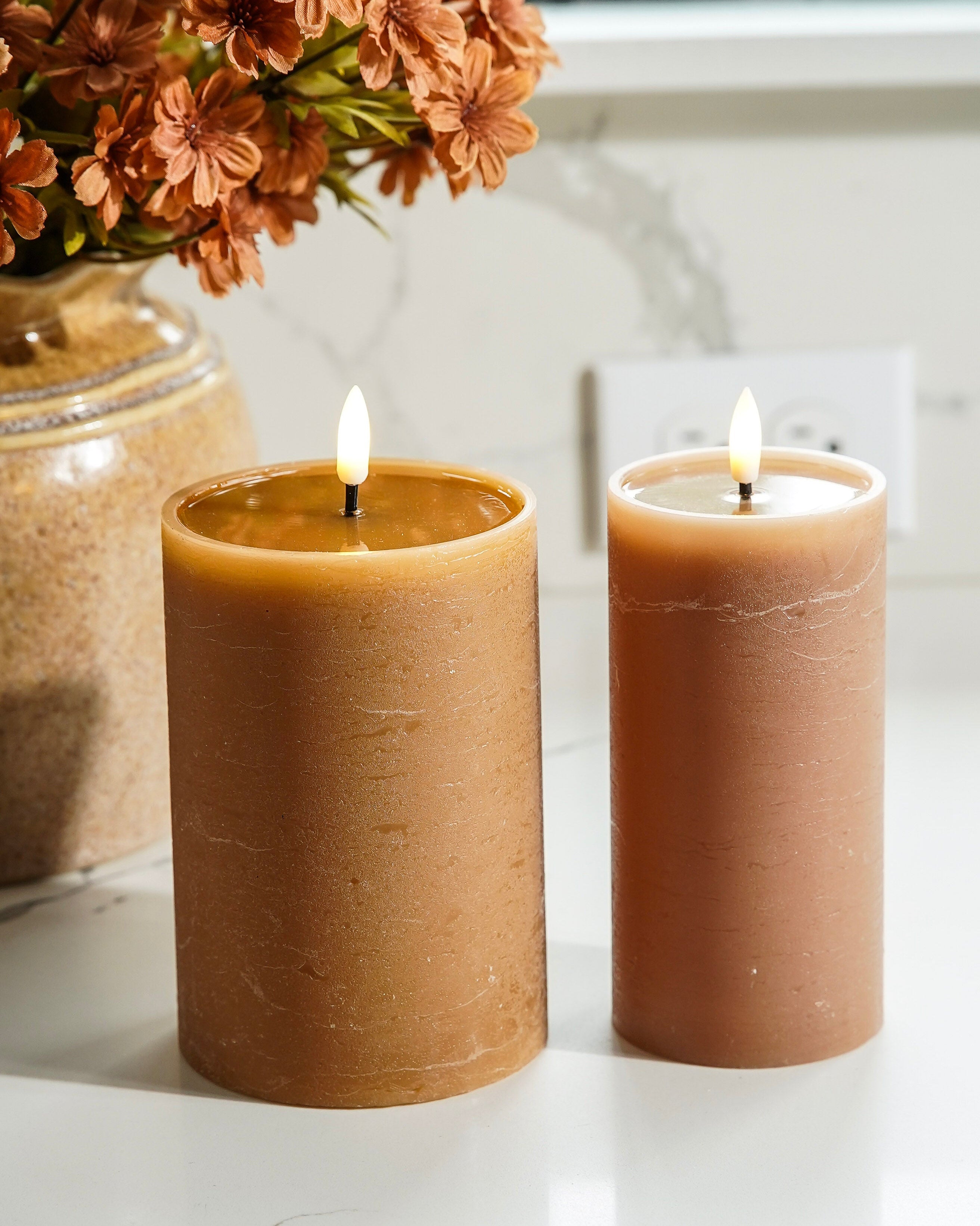LED Flameless Pillar Candle | Caramel
