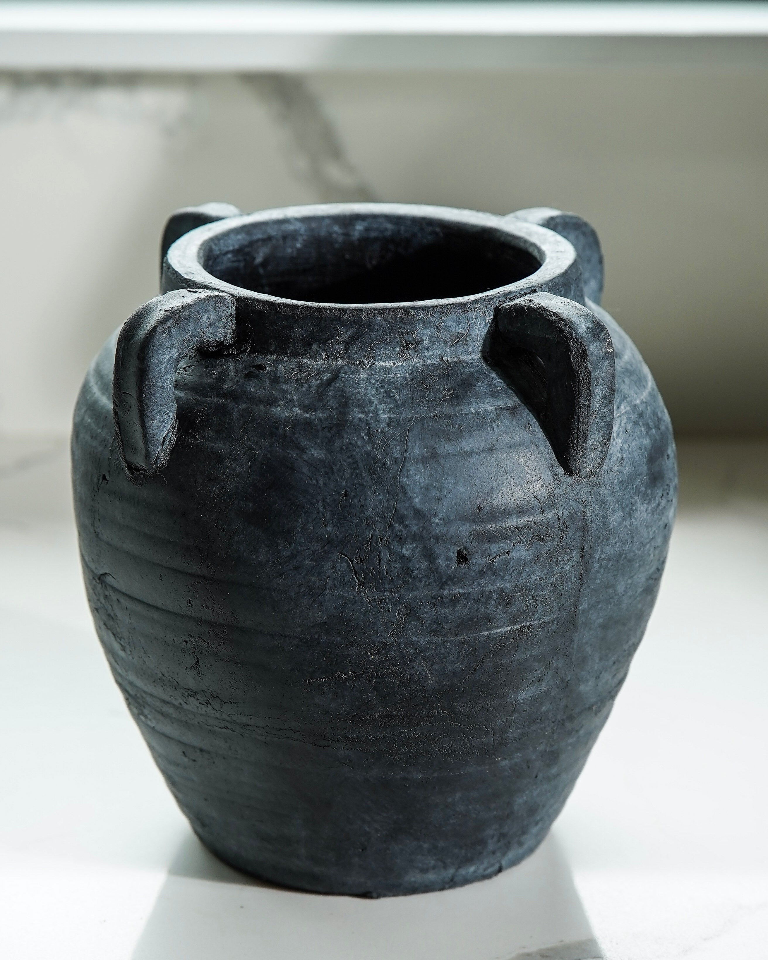 Charcoal Terracotta Handled Vase