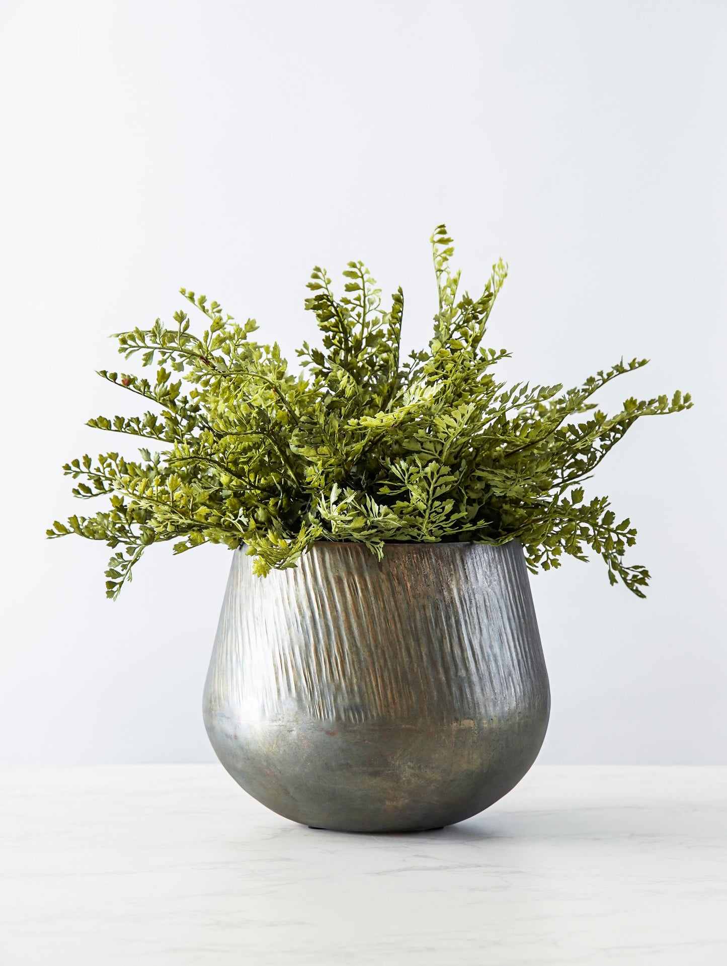 Antiqued Metal Ribbed Vase