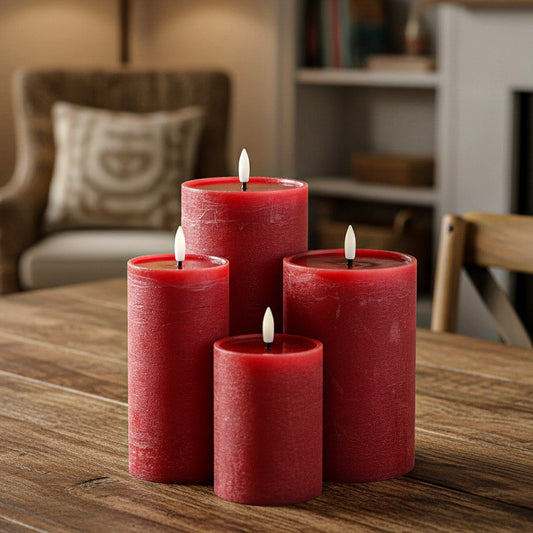 Textured Red Flameless Pillar Candle