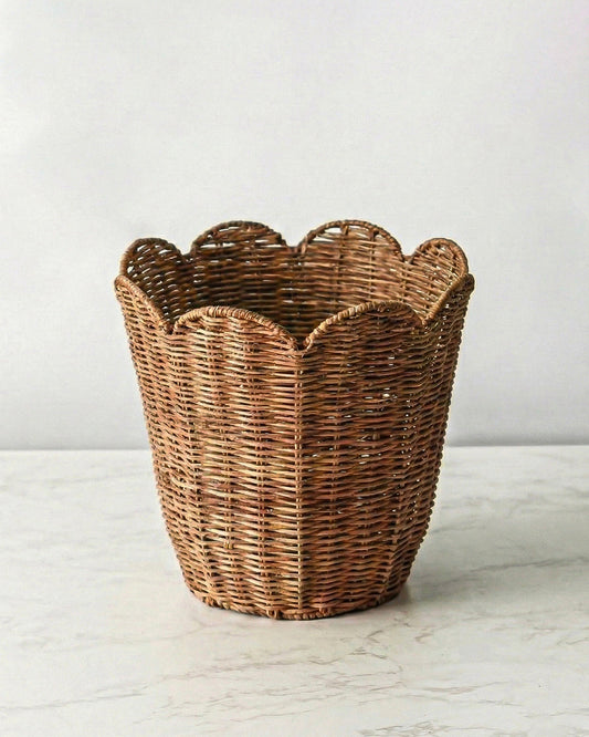 Woven Rattan Scallop Basket