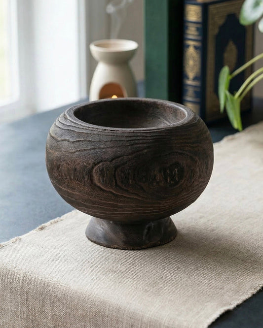 Carved Paulownia Wood Pedestal Bowl