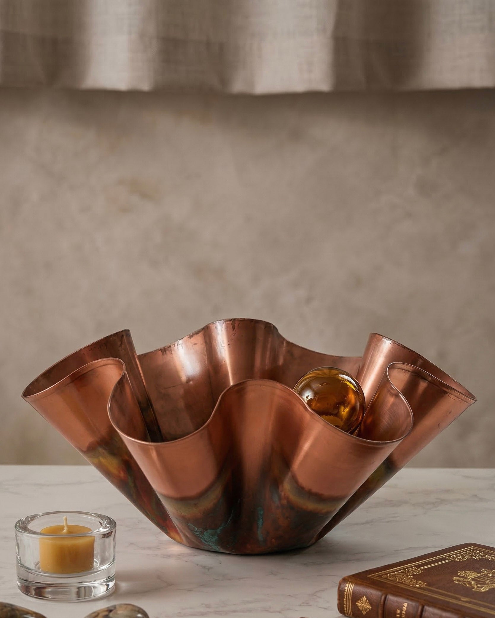 Oxidized Copper Ruffle Bowl