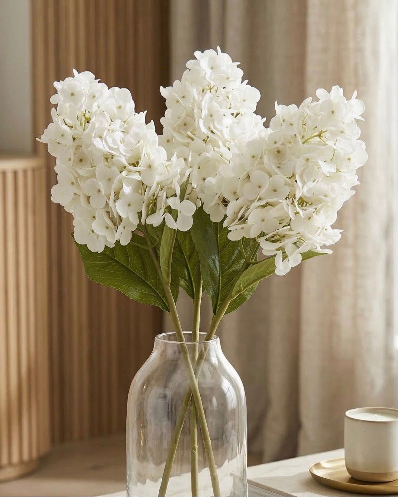 Real Touch Cone Hydrangea Stem | White