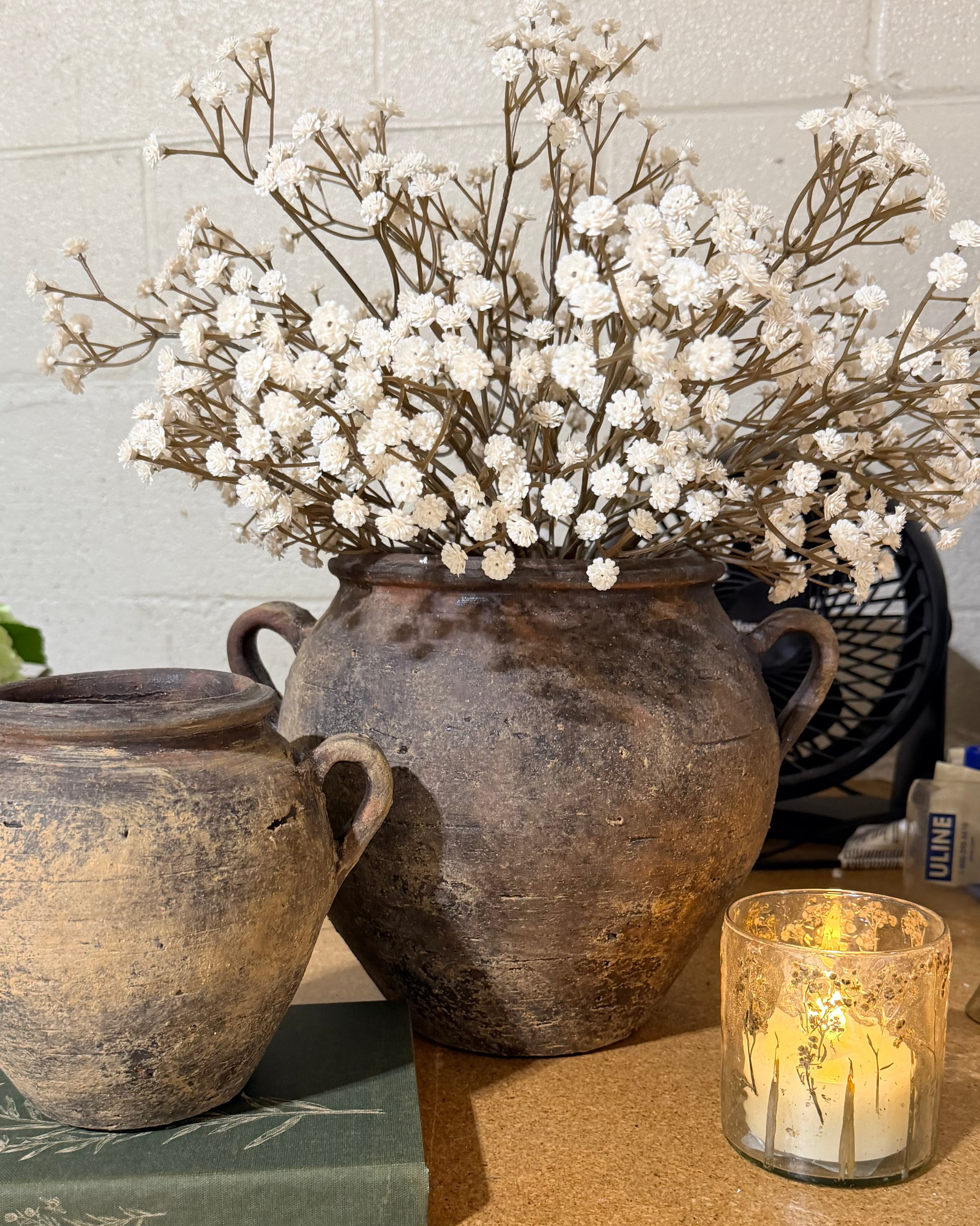 Jade Terra Cotta Handled Vase | Large